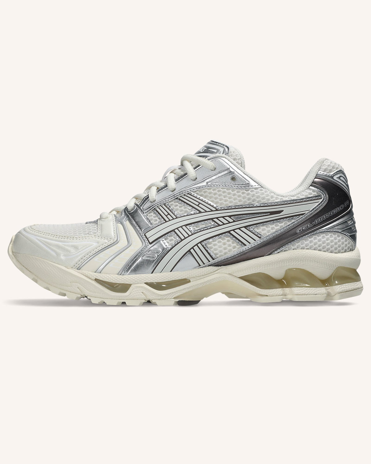 ASICS GEL-KAYANO 14 in Cream/Cocoa Powder, side view