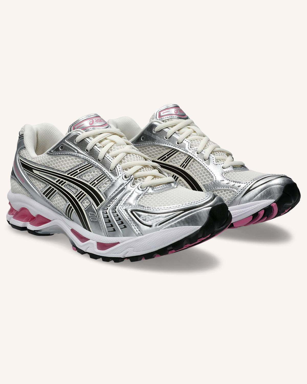 ASICS GEL-KAYANO 14 in Cream/Sweet Pink, pair front view
