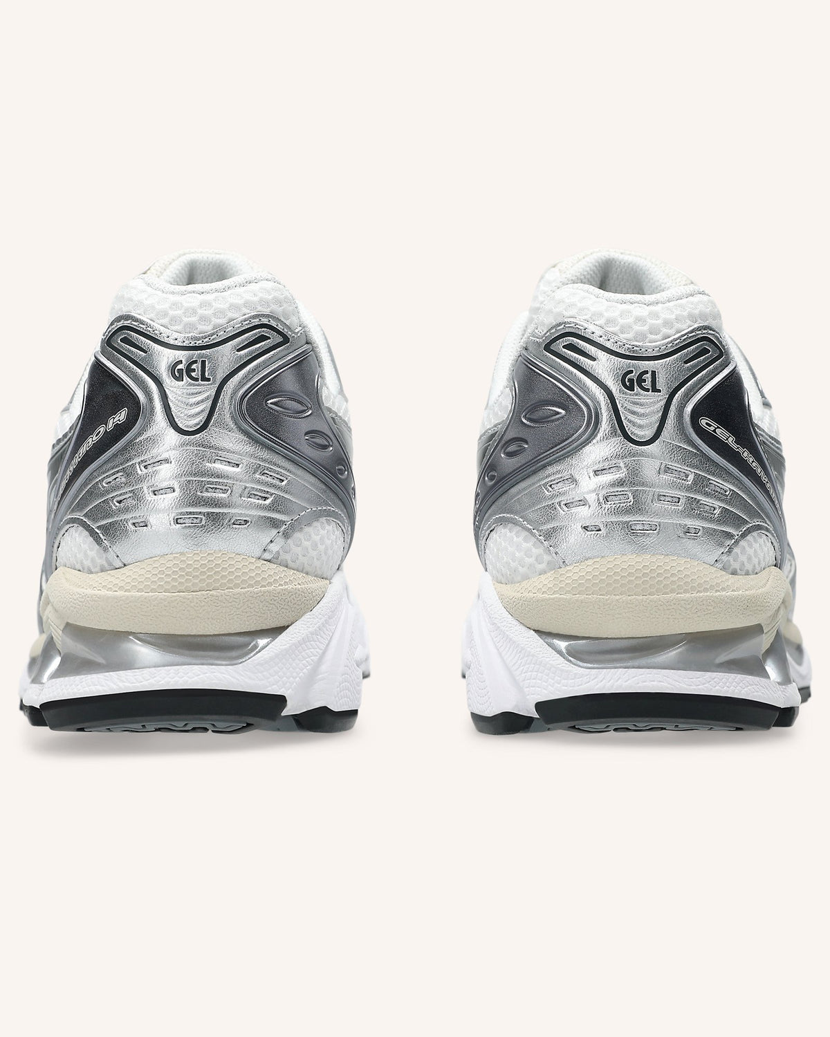 ASICS GEL-KAYANO 14 in White/Graphite Grey, rear view