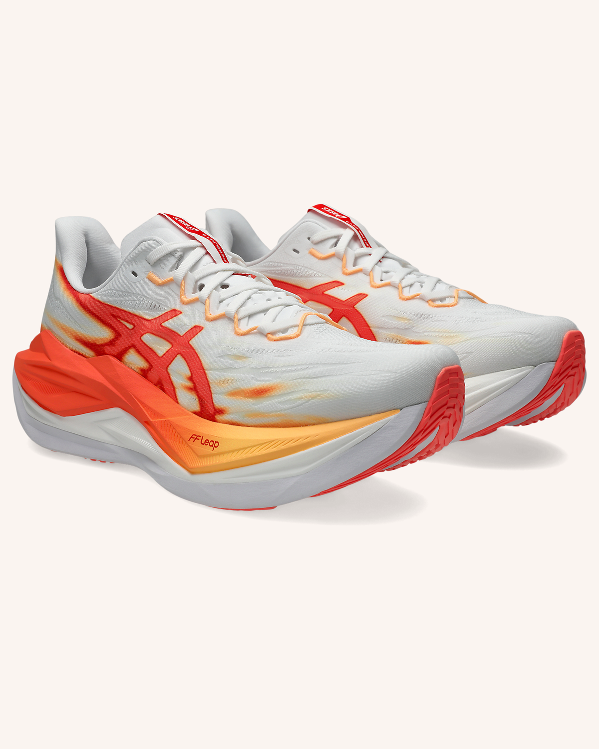 ASICS SUPERBLAST 3 in White/Orange Glow — pair front view