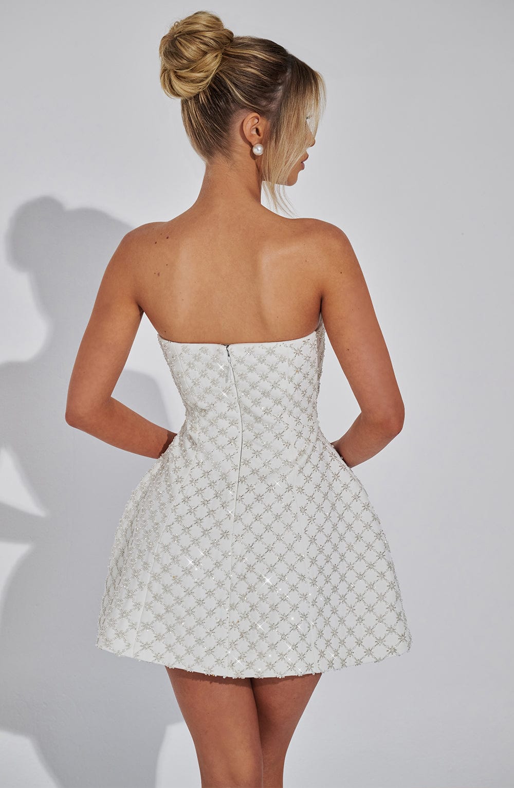 R.F Women's Dress Beatrice Strapless Bubble Hem Ivory Pearl Crepe Party