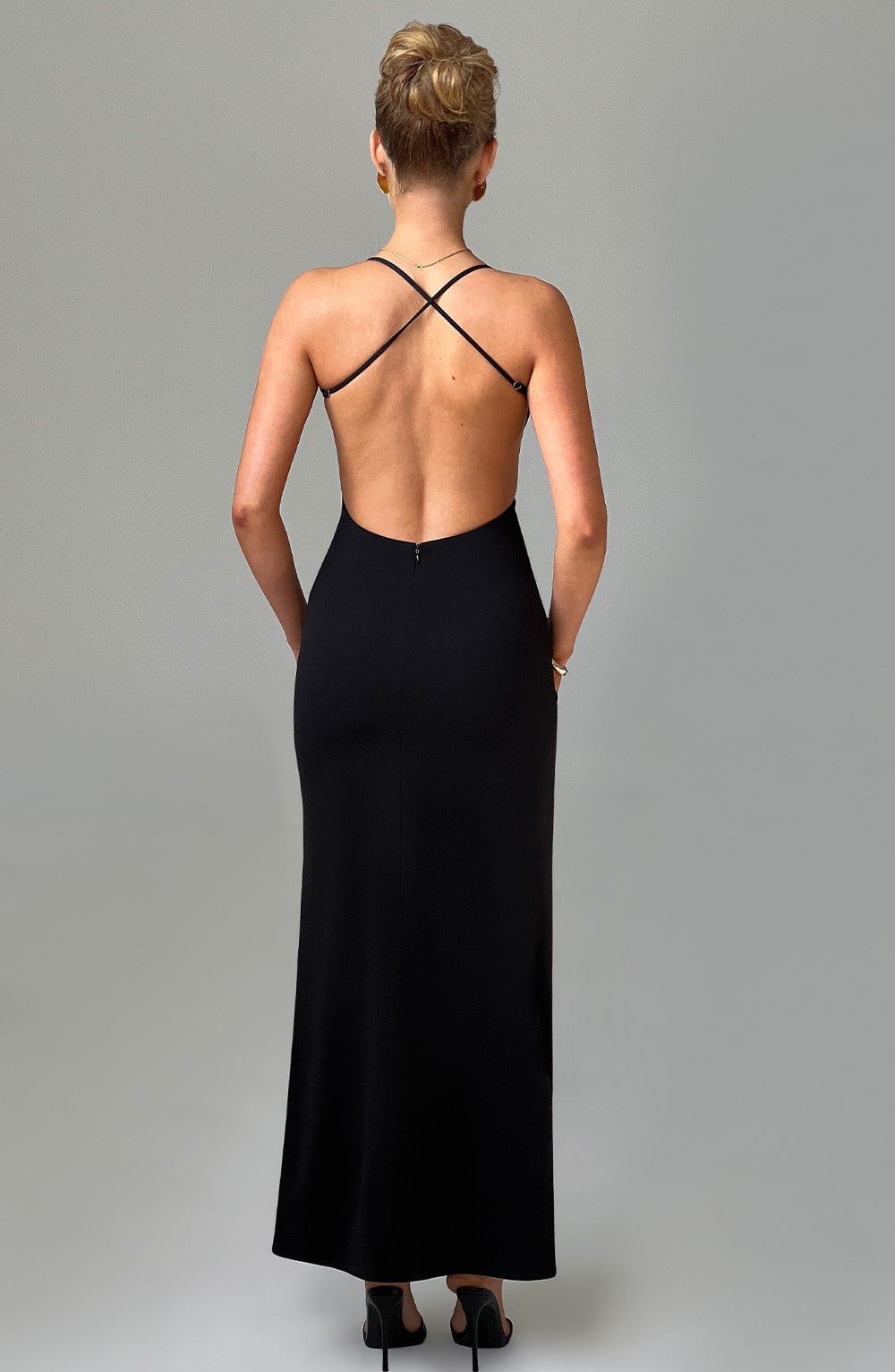 DIA Women's Dress Beatrix Maxi Backless Black Crepe Formal