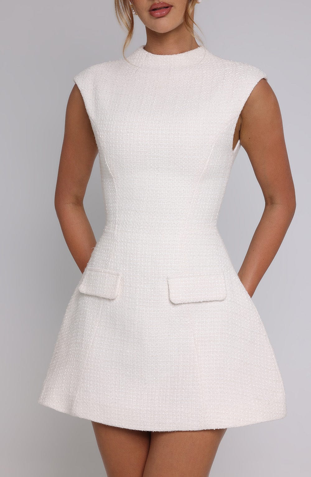M.T Women's Dress Blake Bubble Hem Ivory Textured Tweed Party