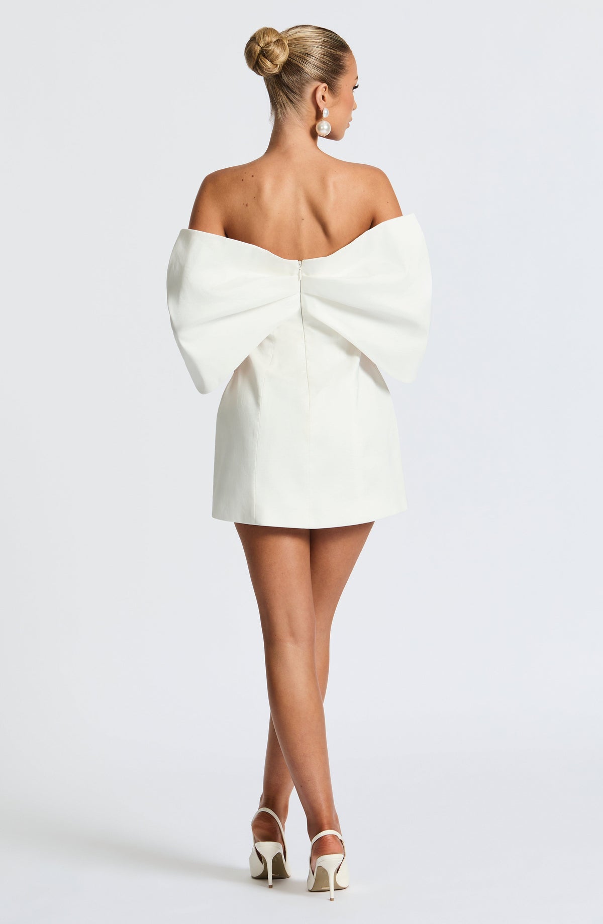 S.M Women's Dress Bardot Ivory Taffeta Party