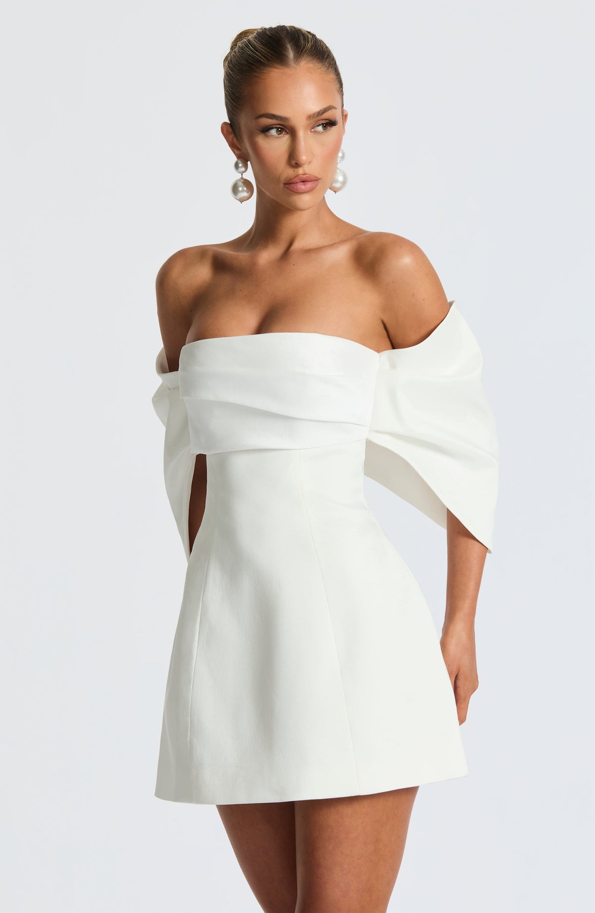 S.M Women's Dress Bardot Ivory Taffeta Party