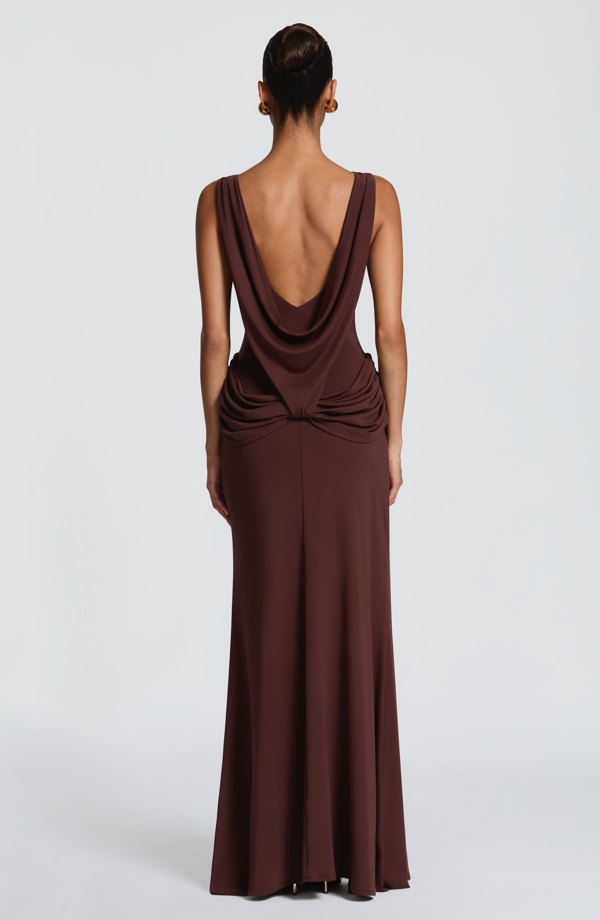 L.F Women's Dress Cowl Neck Maxi Plum Brown Modal Jersey Formal