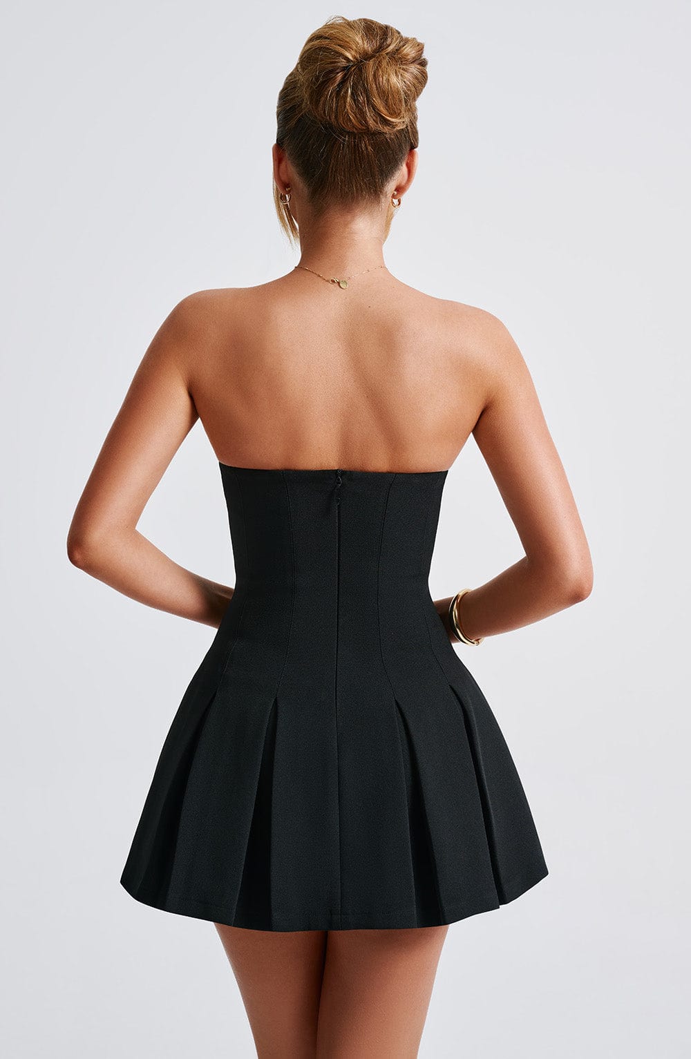 R.F Women's Dress Strapless Flare Black Crepe Party