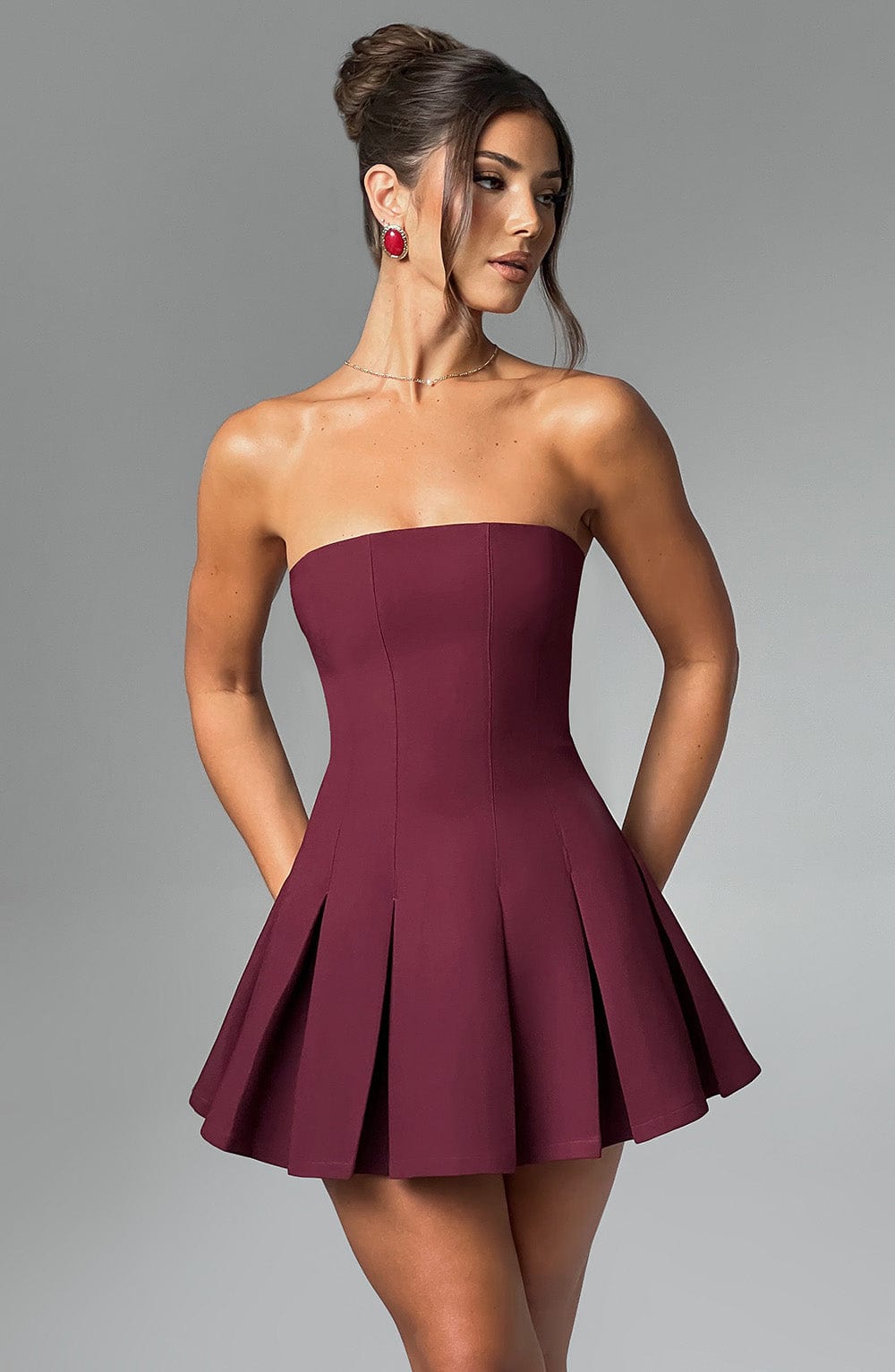R.F Women's Dress Bryony Flare Cherry Lacquer Crepe Party