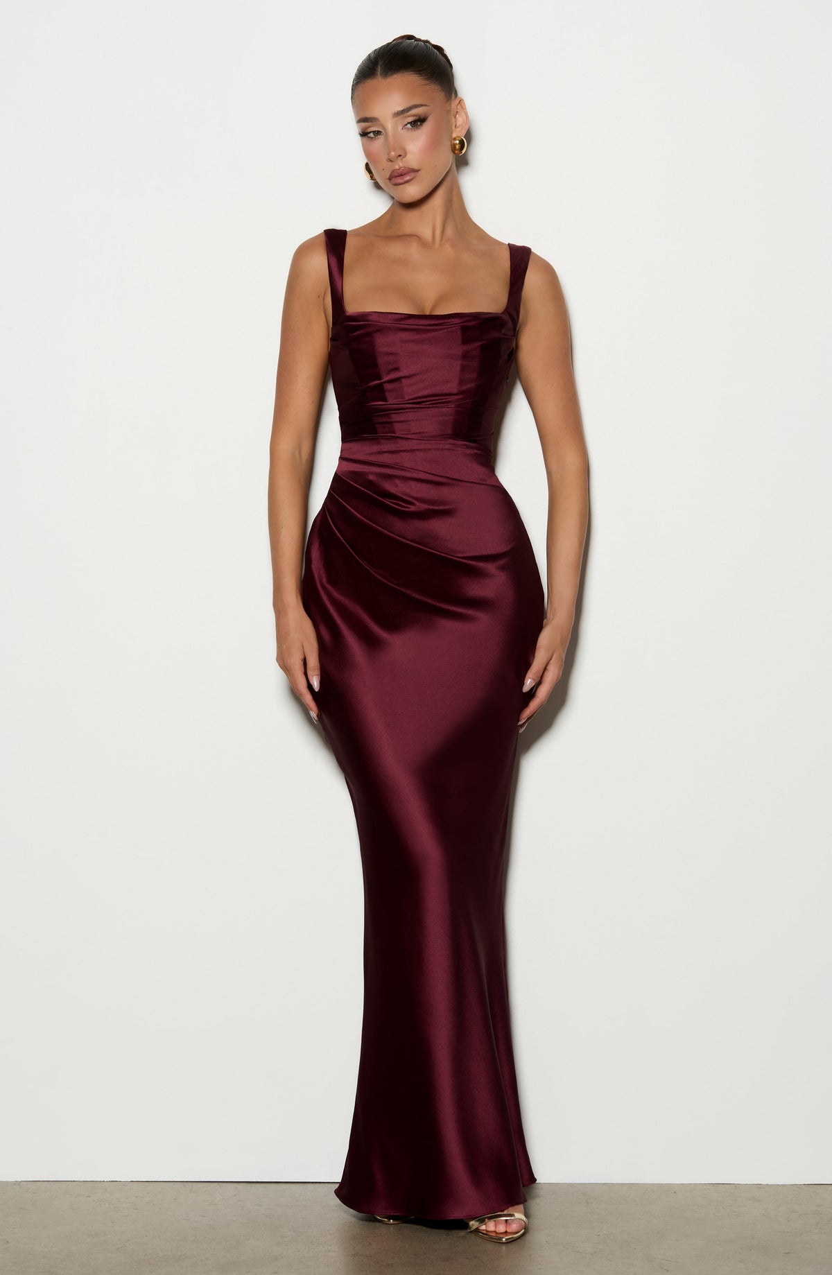 M.T Women's Dress Calanthe Corset Maxi Cherry Lacquer Satin Formal