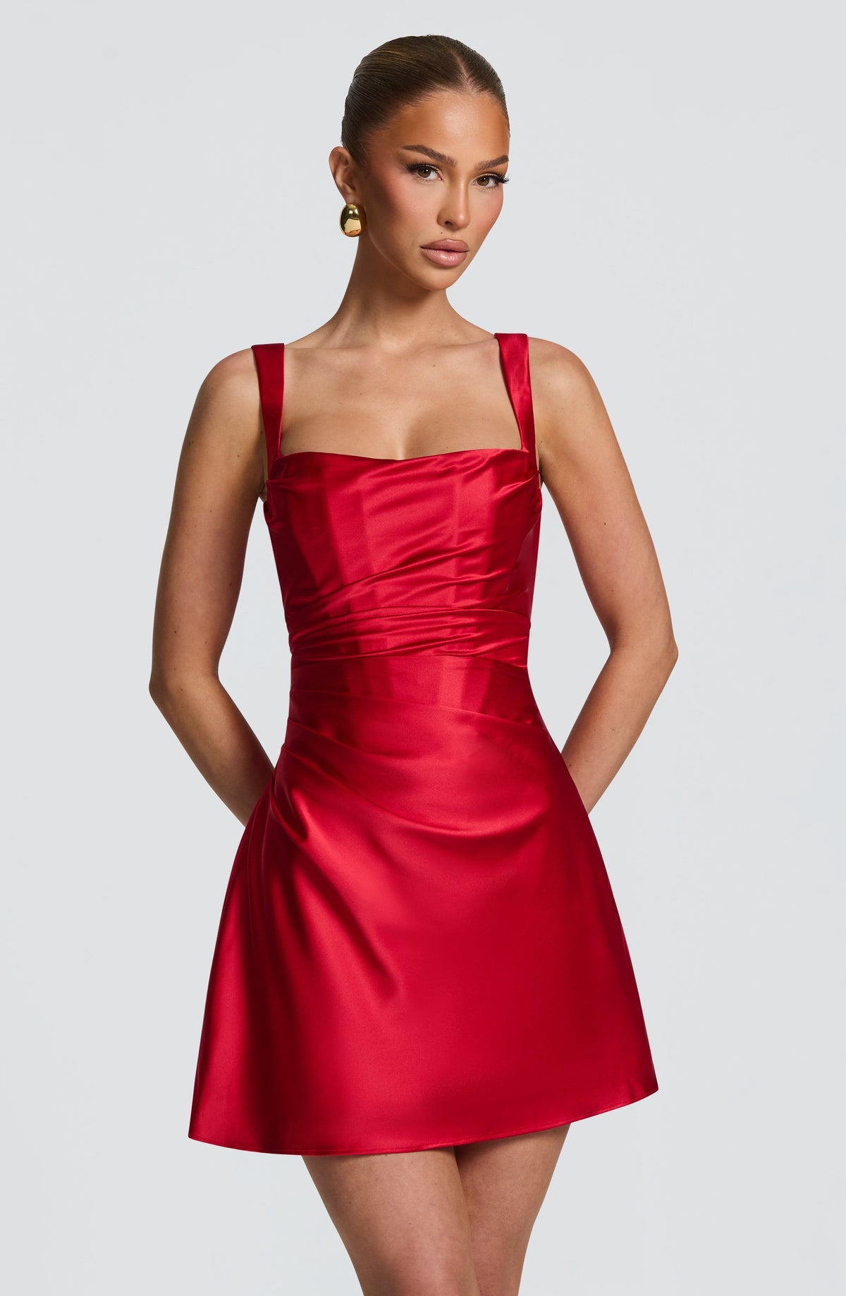 M.T Women's Dress Calanthe Square Neck Red Satin Evening Cocktail