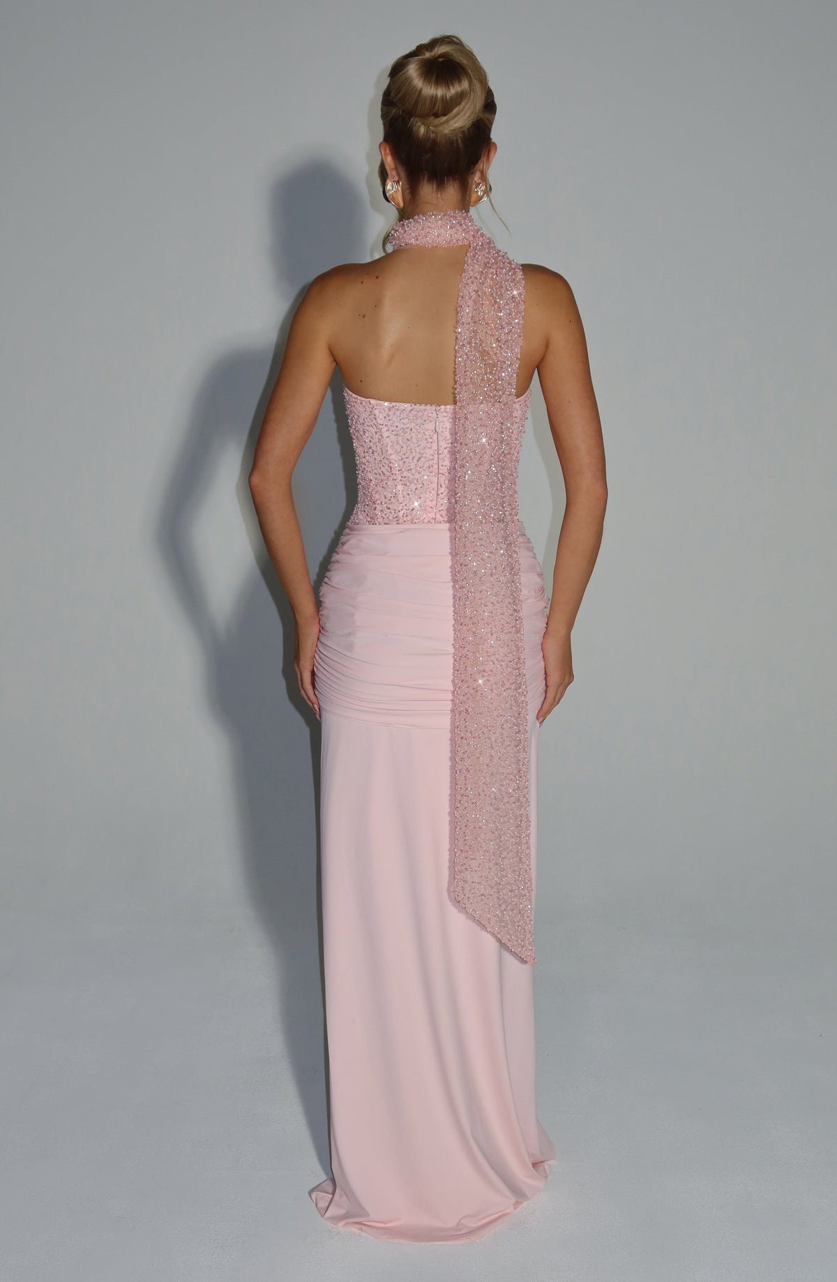 R.F Women's Dress Corset Maxi Blush Embellished Mesh Evening