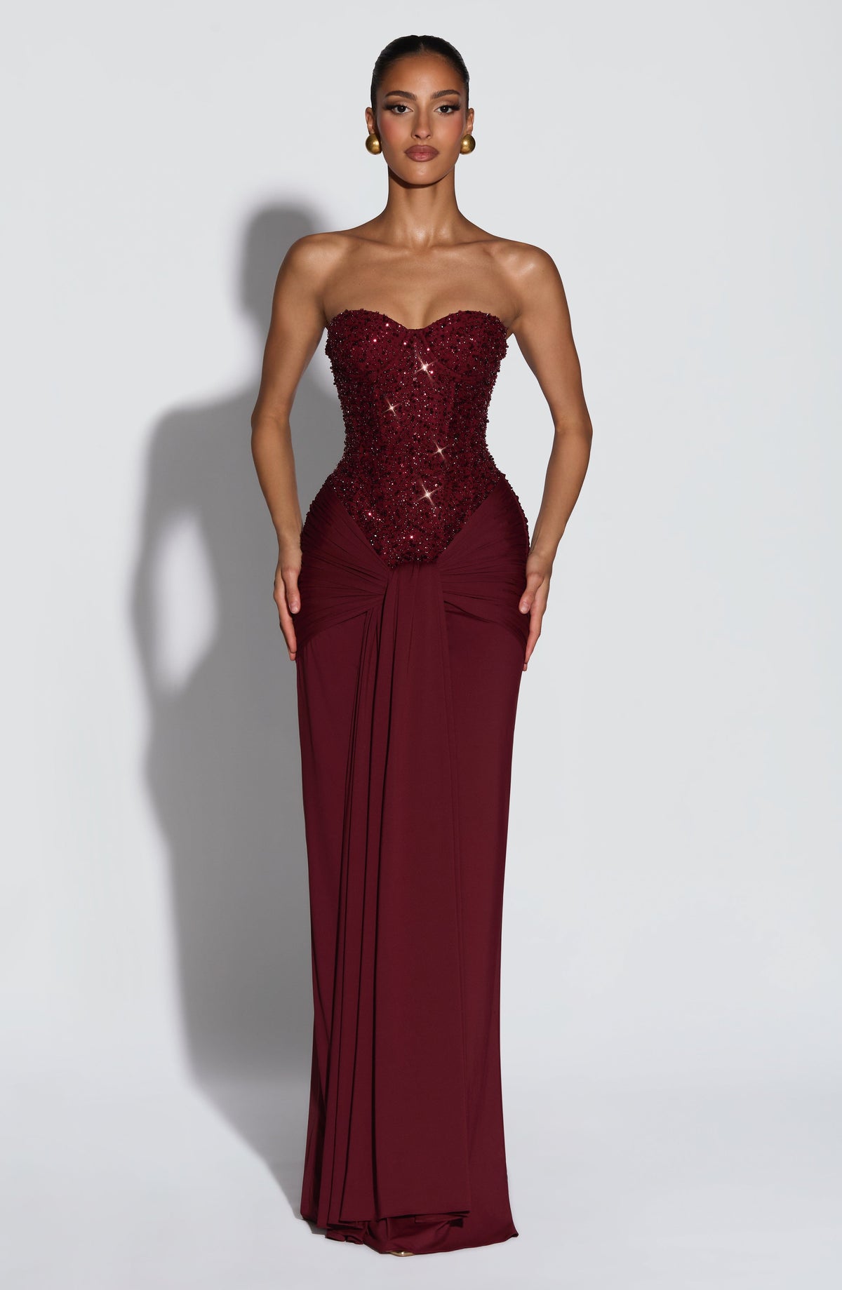 Women's Dress Maxi Strapless Burgundy Sequin Formal