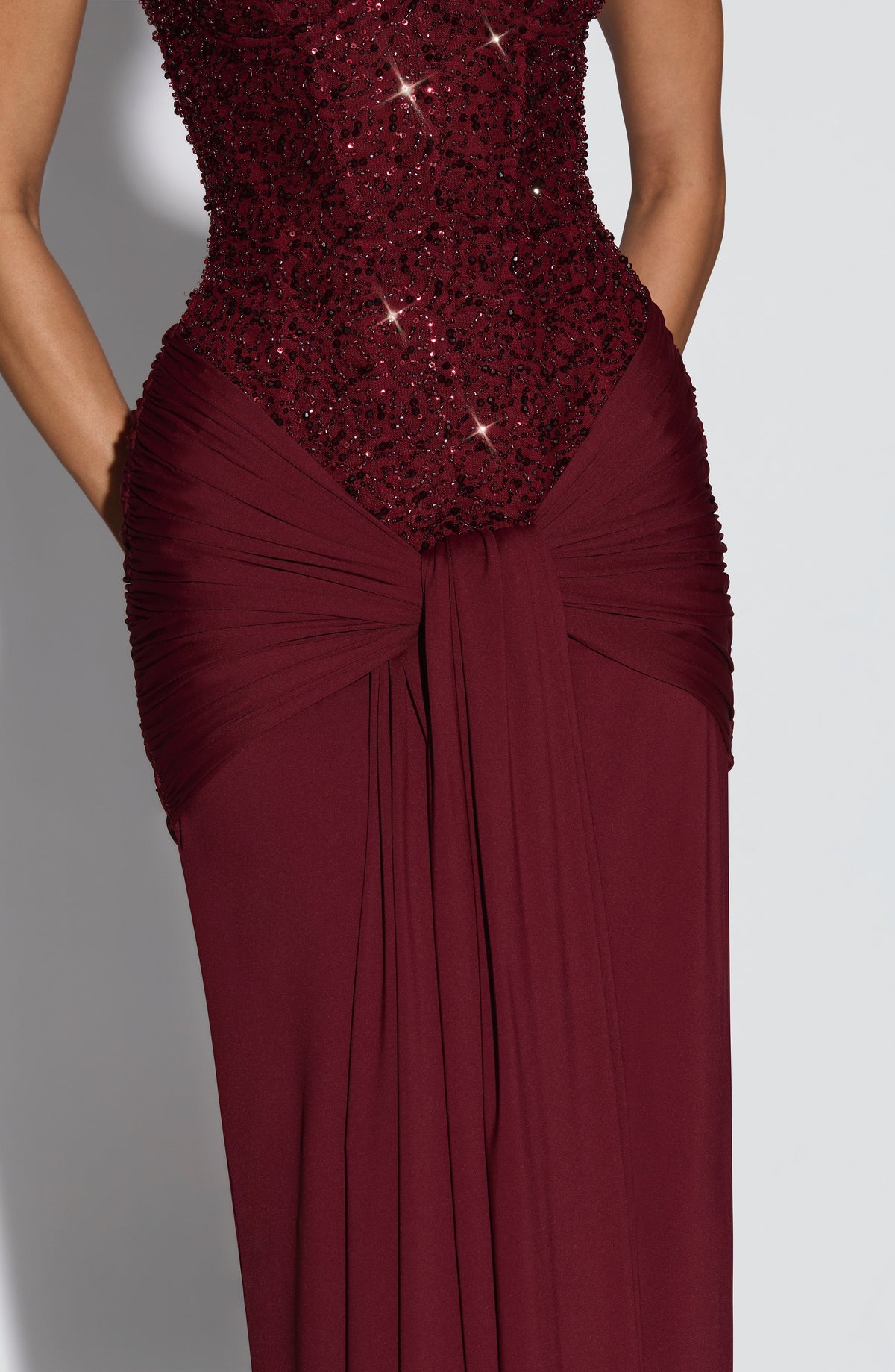 Women's Dress Maxi Strapless Burgundy Sequin Formal