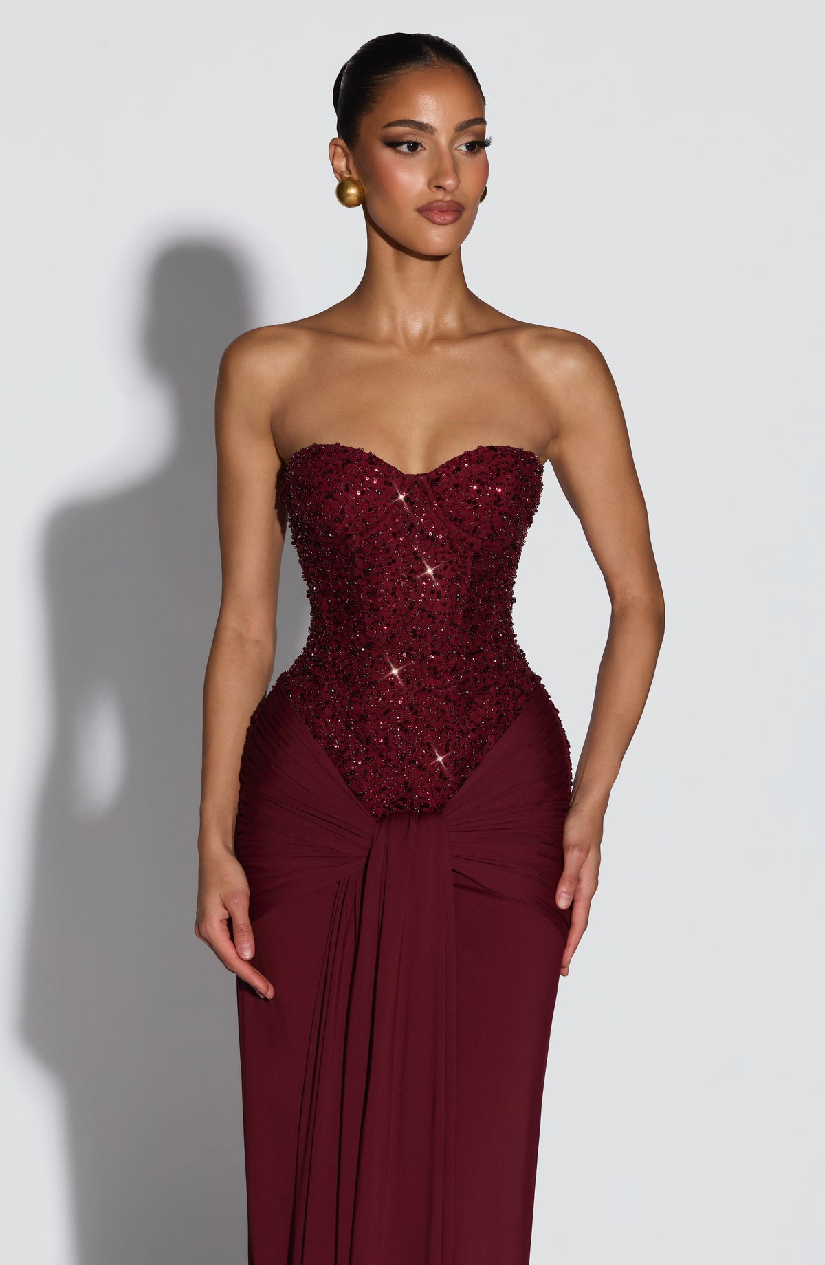 Women's Dress Maxi Strapless Burgundy Sequin Formal