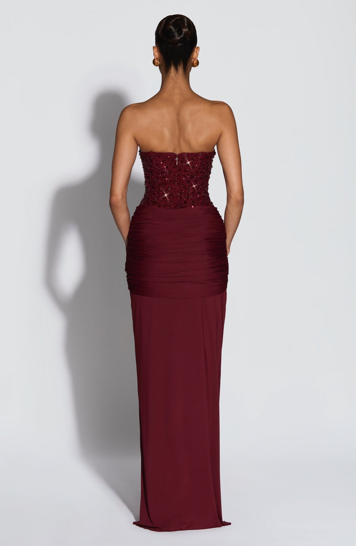 Women's Dress Maxi Strapless Burgundy Sequin Formal