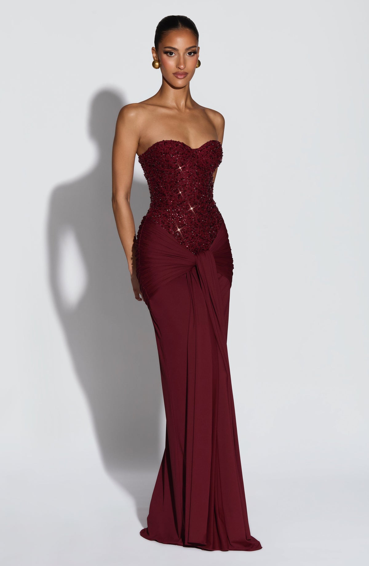 Women's Dress Maxi Strapless Burgundy Sequin Formal