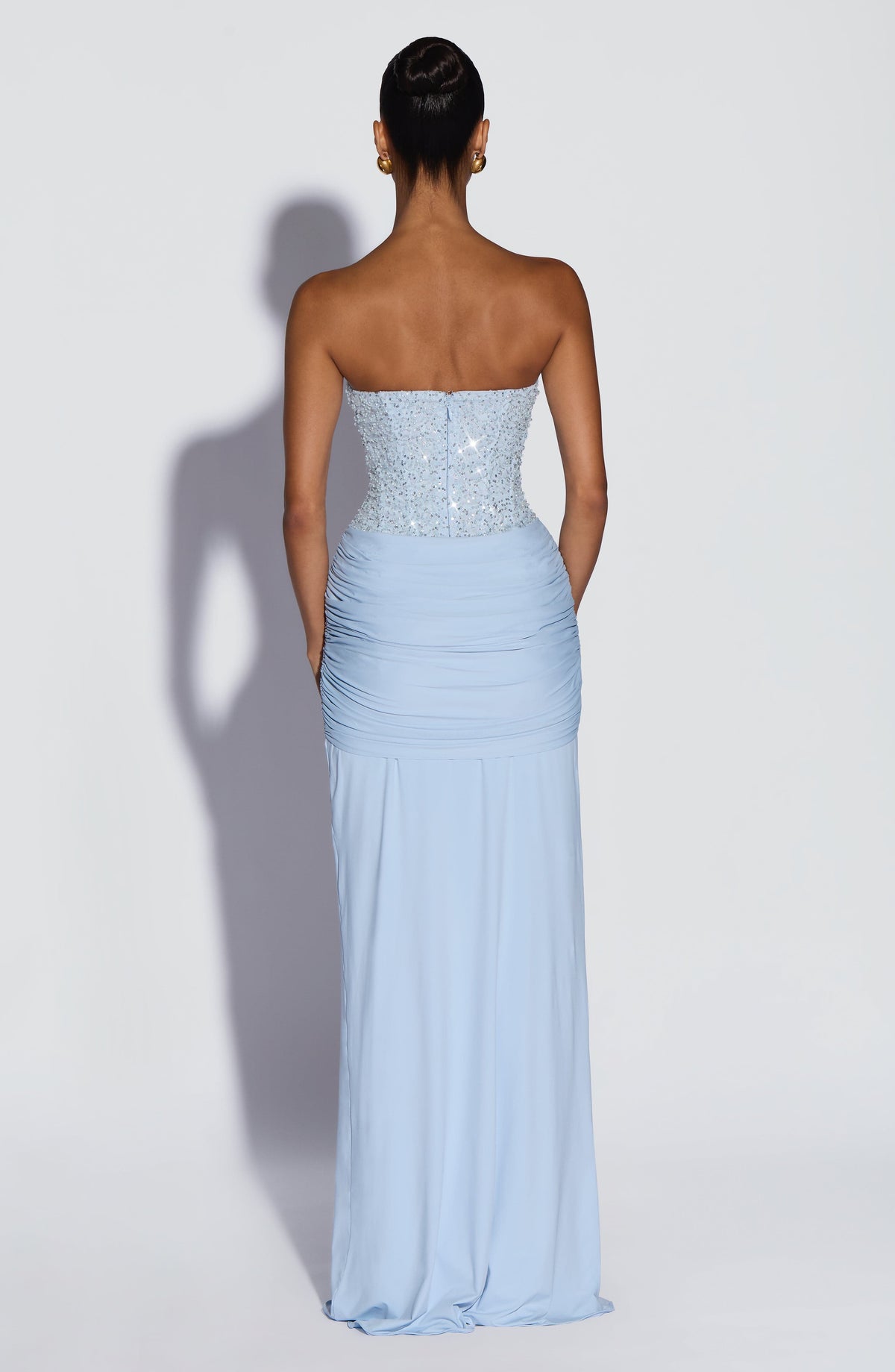 R.F Women's Dress Strapless Maxi Glacier Blue Embellished Formal