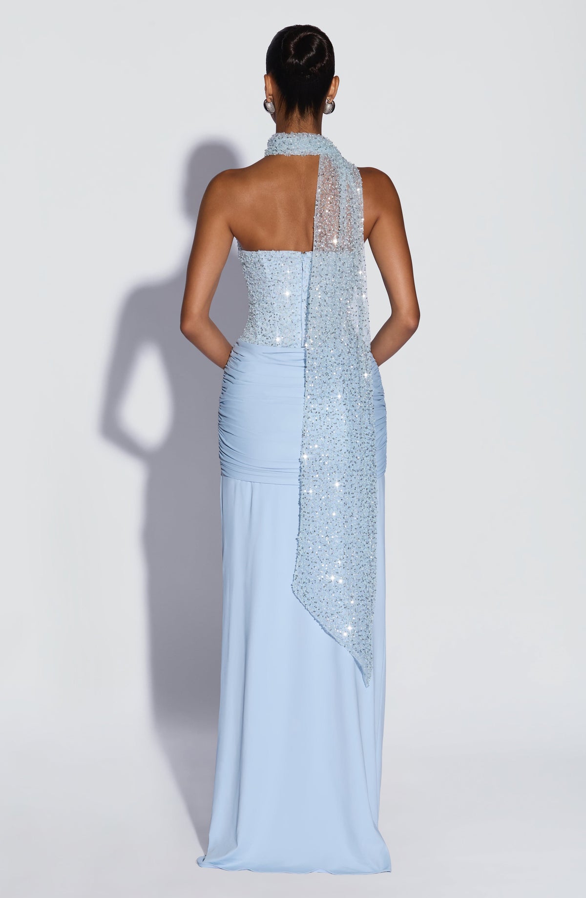 R.F Women's Dress Strapless Maxi Glacier Blue Embellished Formal