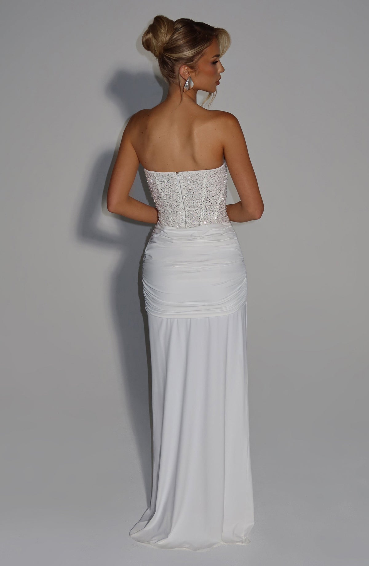 Women's Dress Carina Strapless Maxi Ivory Beaded Mesh Evening
