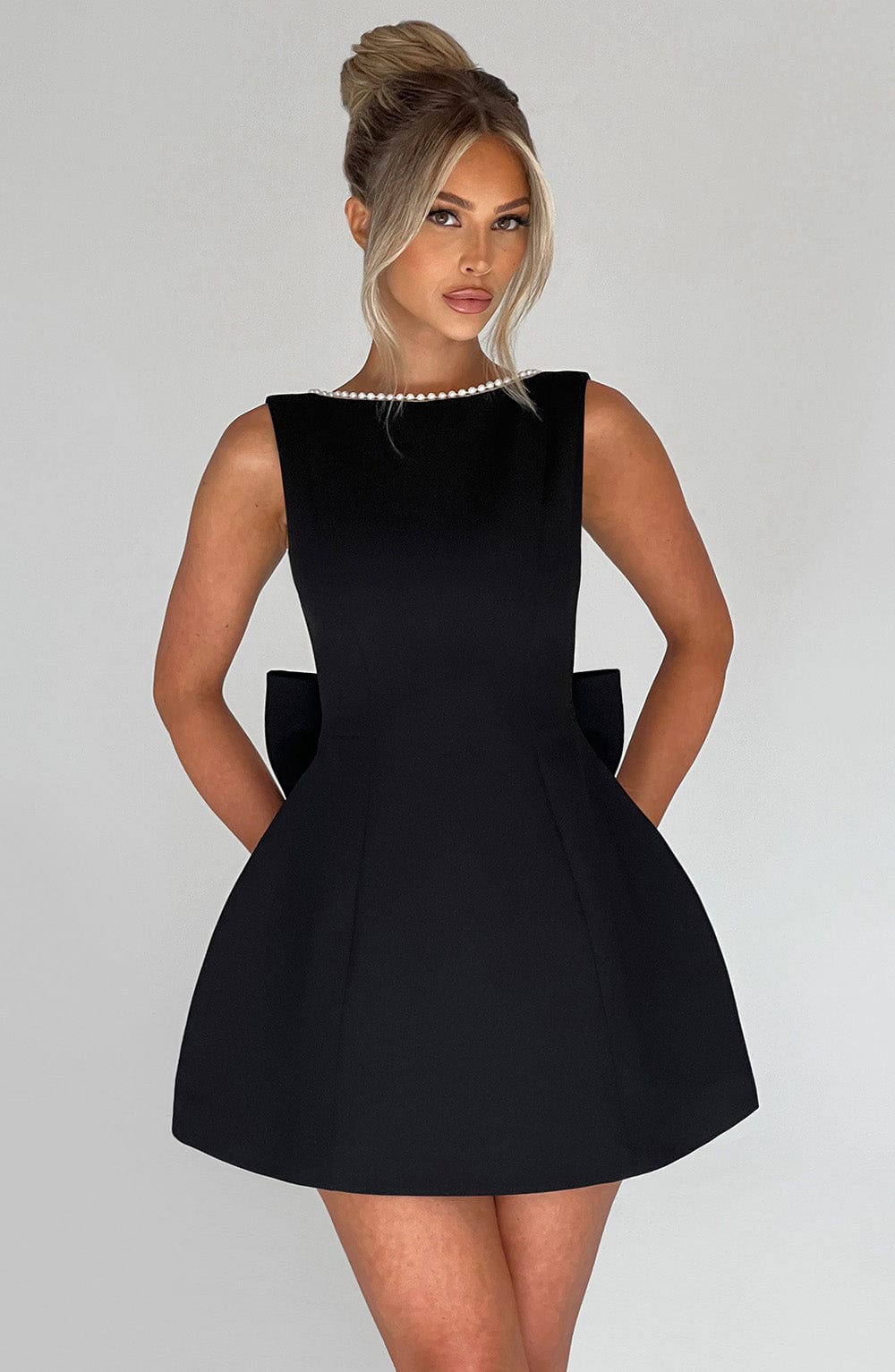 R.F Women's Dress Carrie Mini Bubble Hem Black Pearl Trim Party