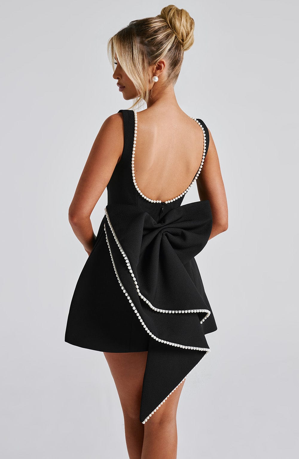 R.F Women's Dress Carrie Mini Bubble Hem Black Pearl Trim Party
