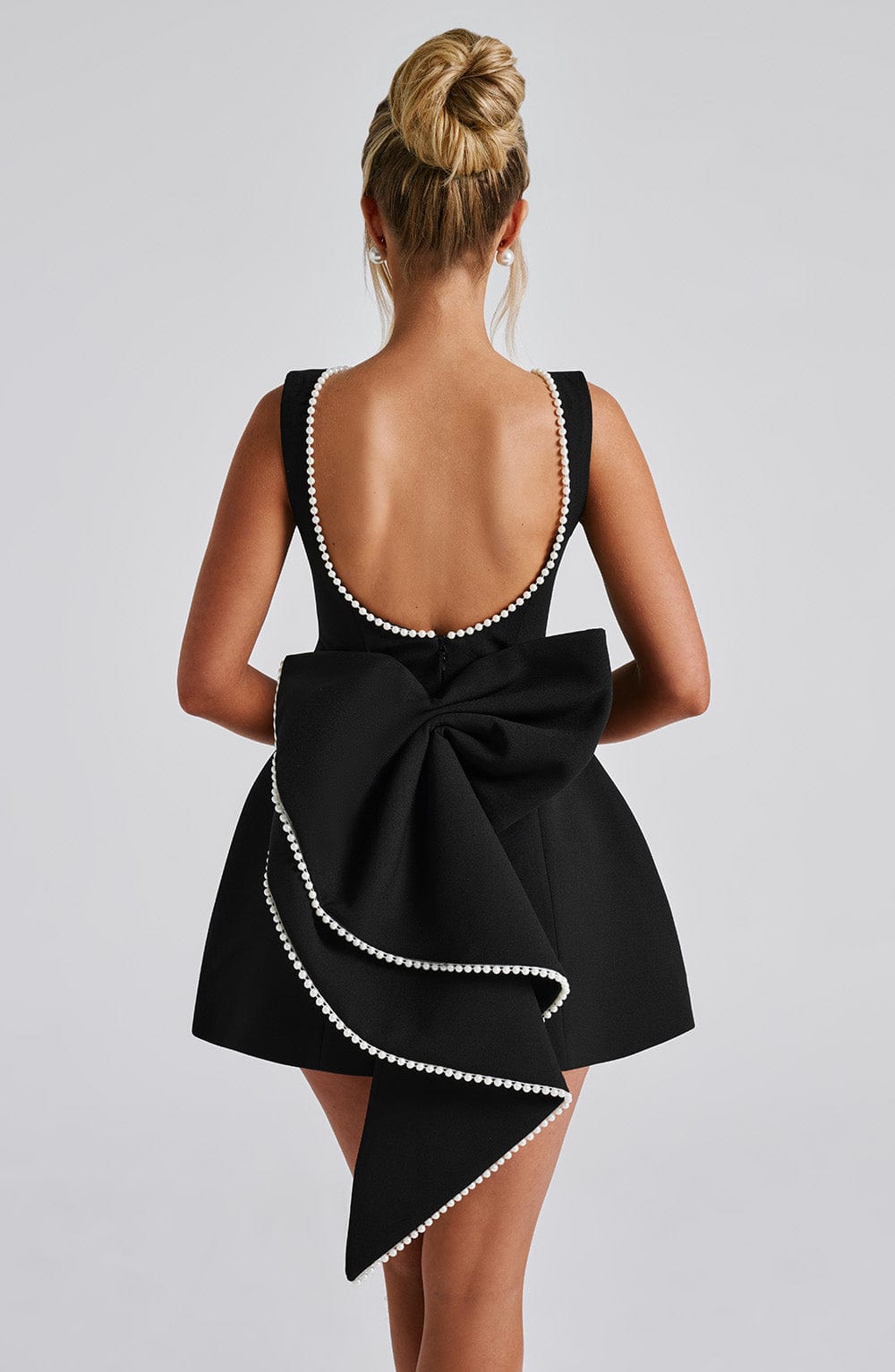 R.F Women's Dress Carrie Mini Bubble Hem Black Pearl Trim Party