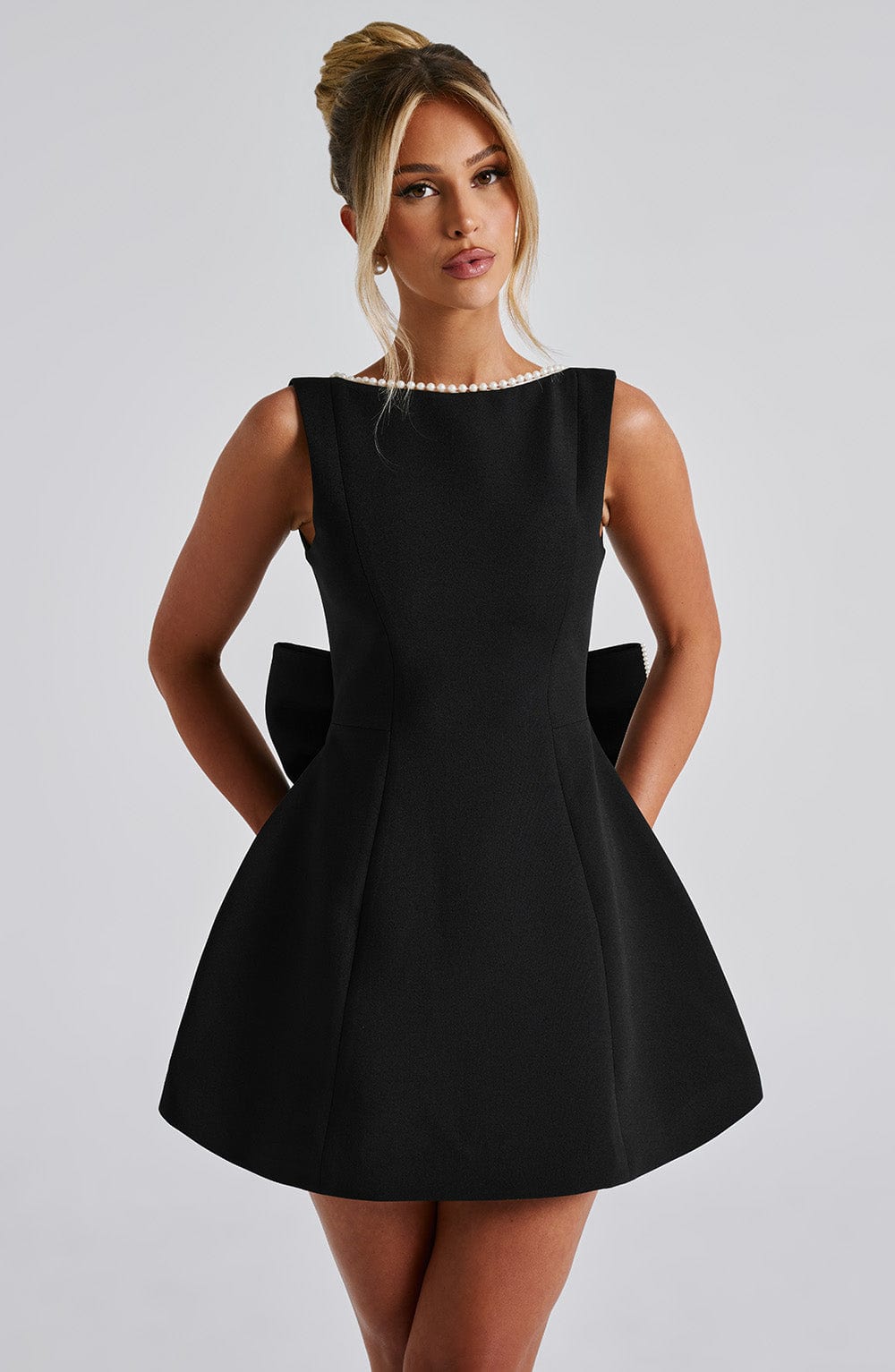 R.F Women's Dress Carrie Mini Bubble Hem Black Pearl Trim Party