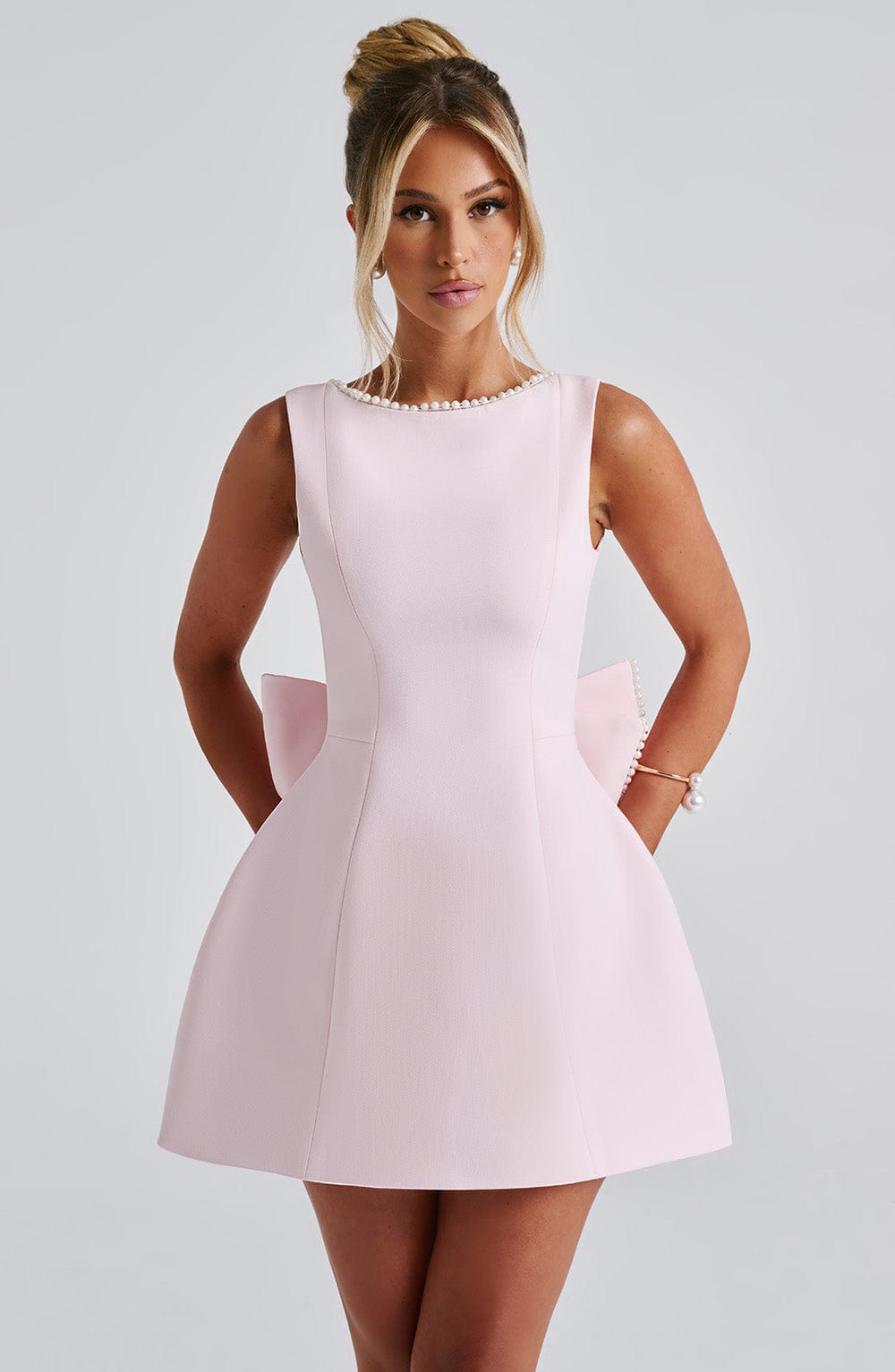 R.F Women's Dress Mini Bubblehem Blush Crepe Party