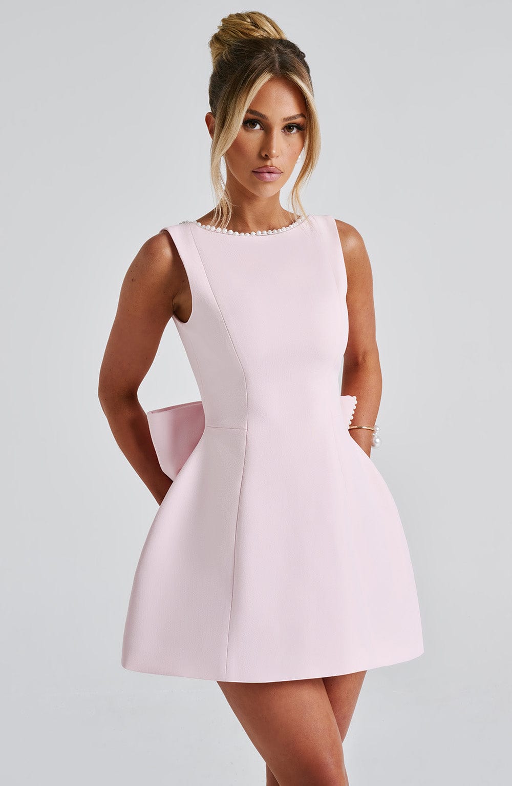 R.F Women's Dress Mini Bubblehem Blush Crepe Party