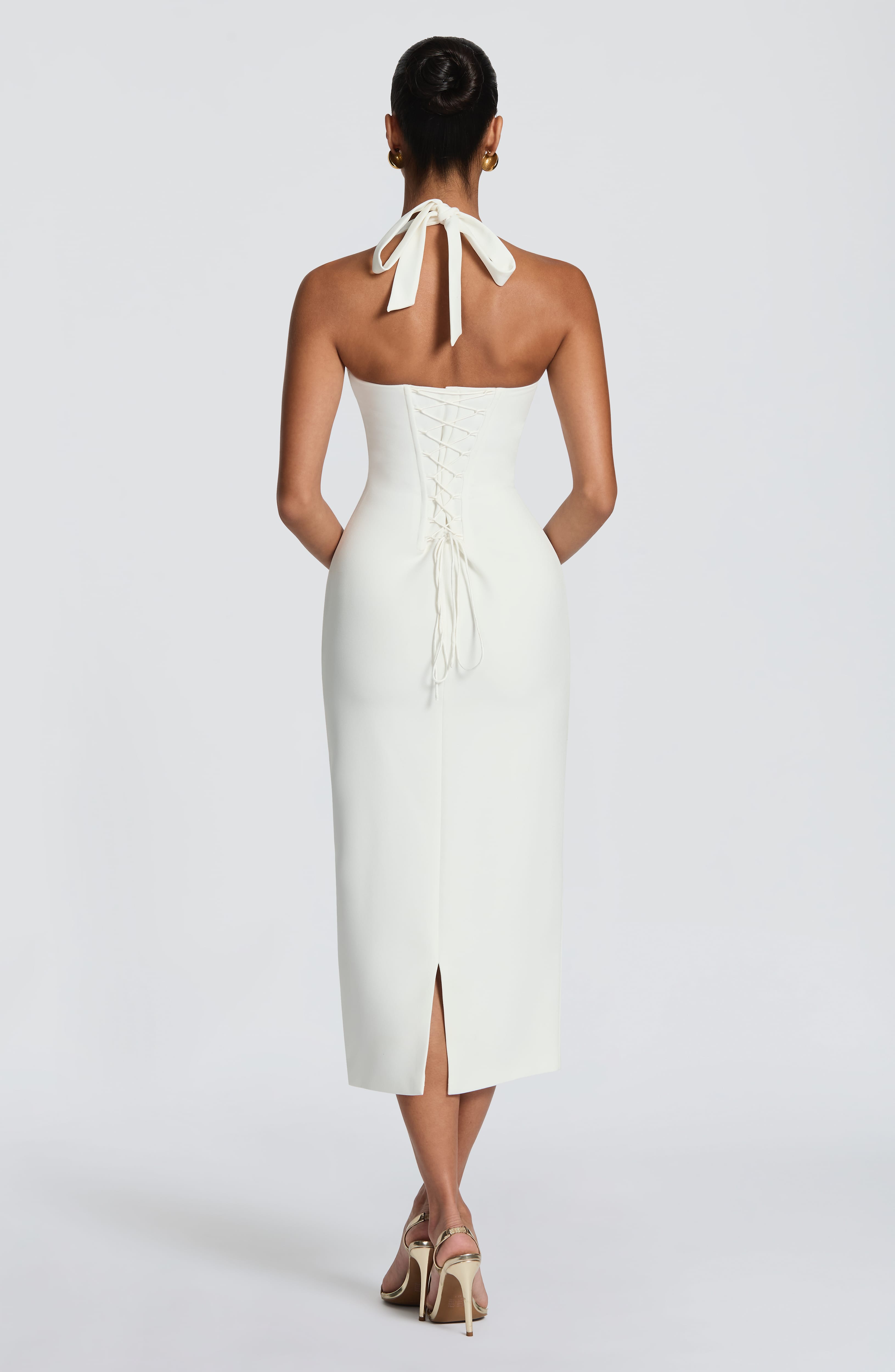 T.X Women's Dress Cassia Midi Halter Ivory Crepe Bridal Evening