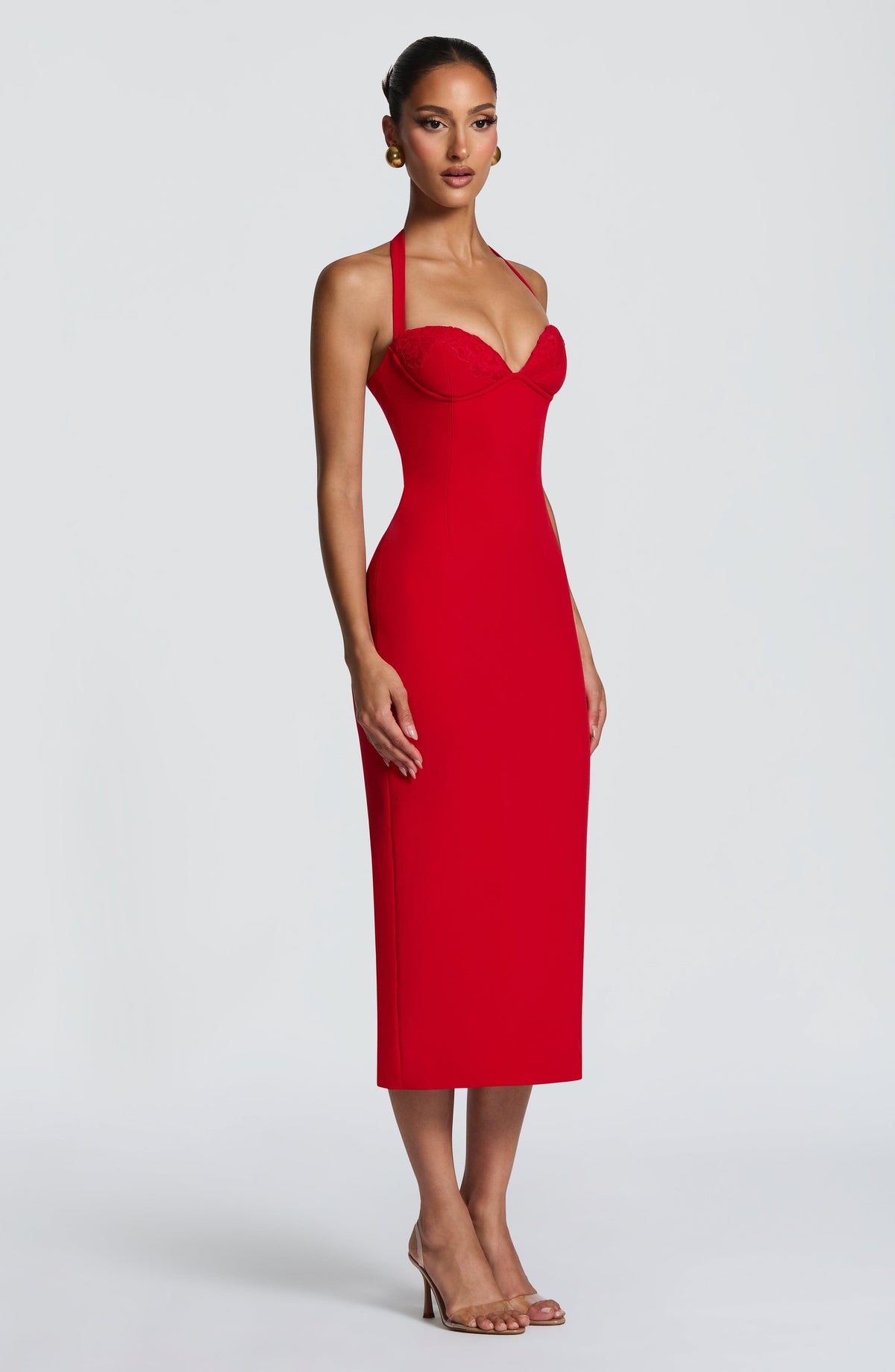 T.X Women's Dress Cassia Midi Red Crepe Lace Formal