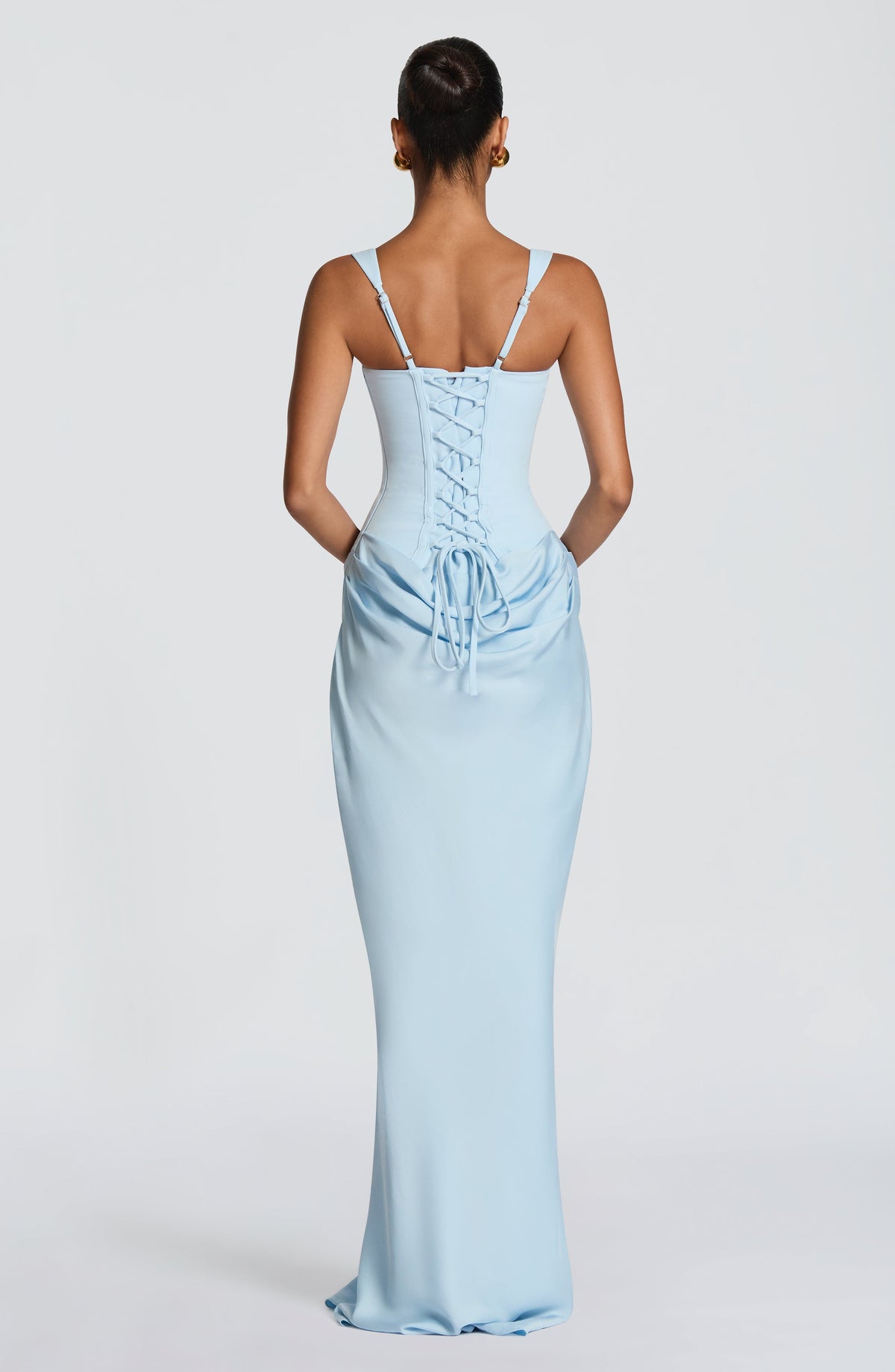 R.F Women's Dress Maxi Baby Blue Crepe Satin Formal