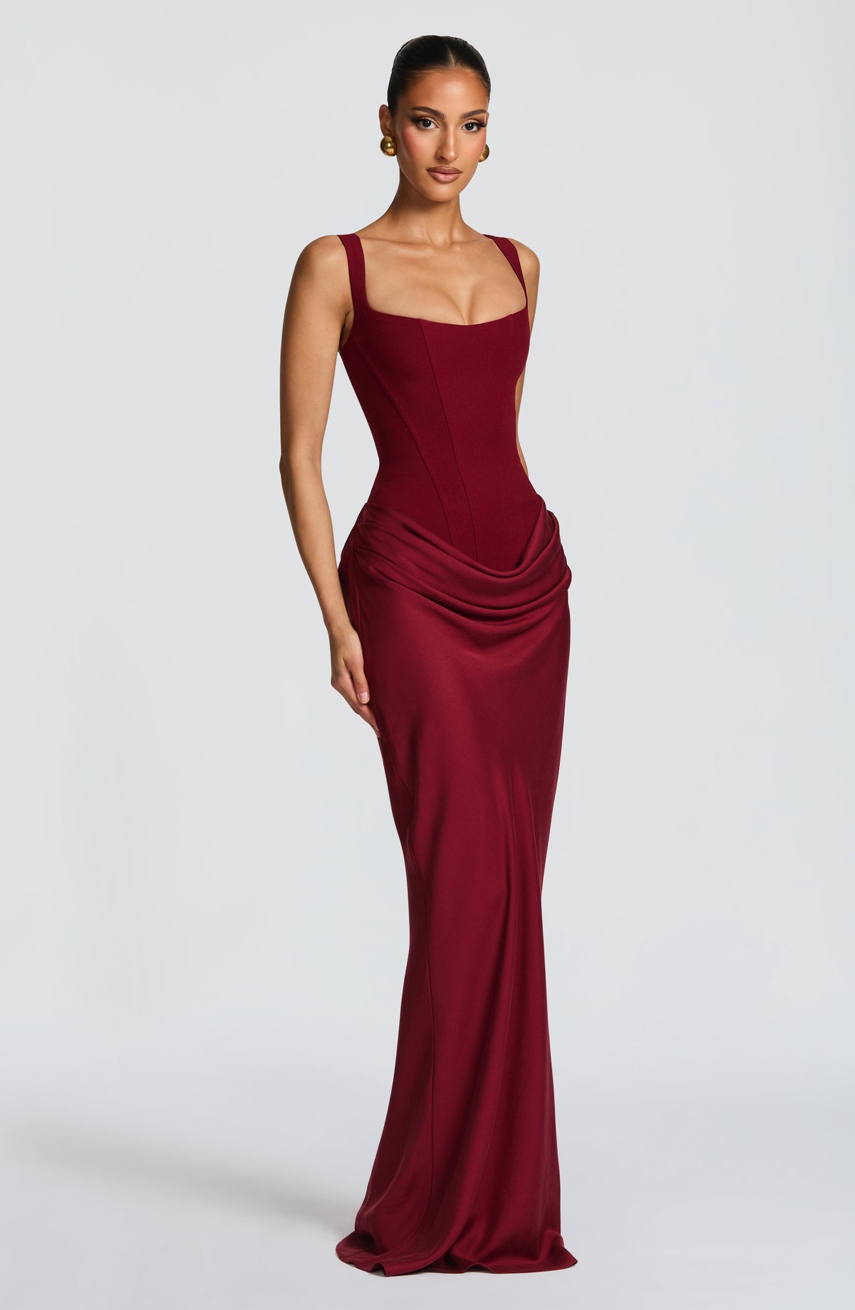 R.F Women's Dress Square-Neck Burgundy Crepe Formal