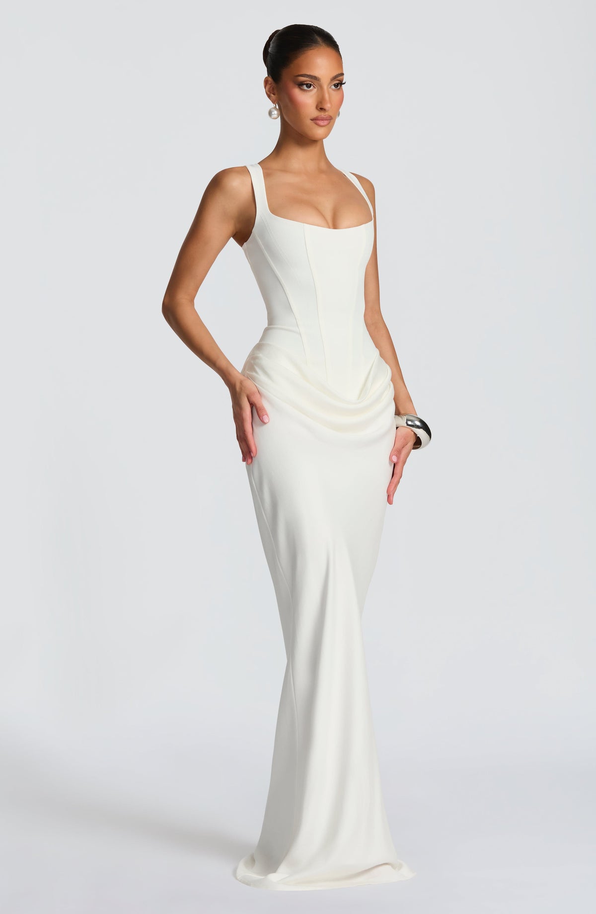 R.F Women's Dress Cornelia Maxi Ivory Crepe Evening