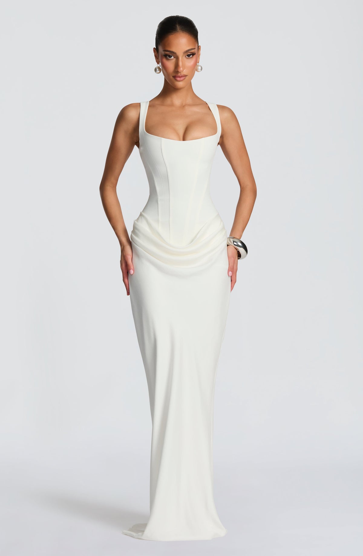 R.F Women's Dress Cornelia Maxi Ivory Crepe Evening