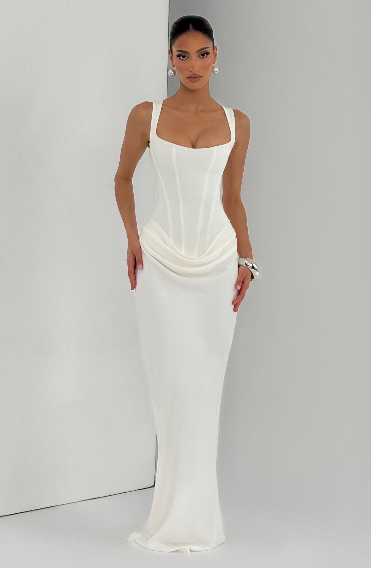 R.F Women's Dress Cornelia Maxi Ivory Crepe Evening