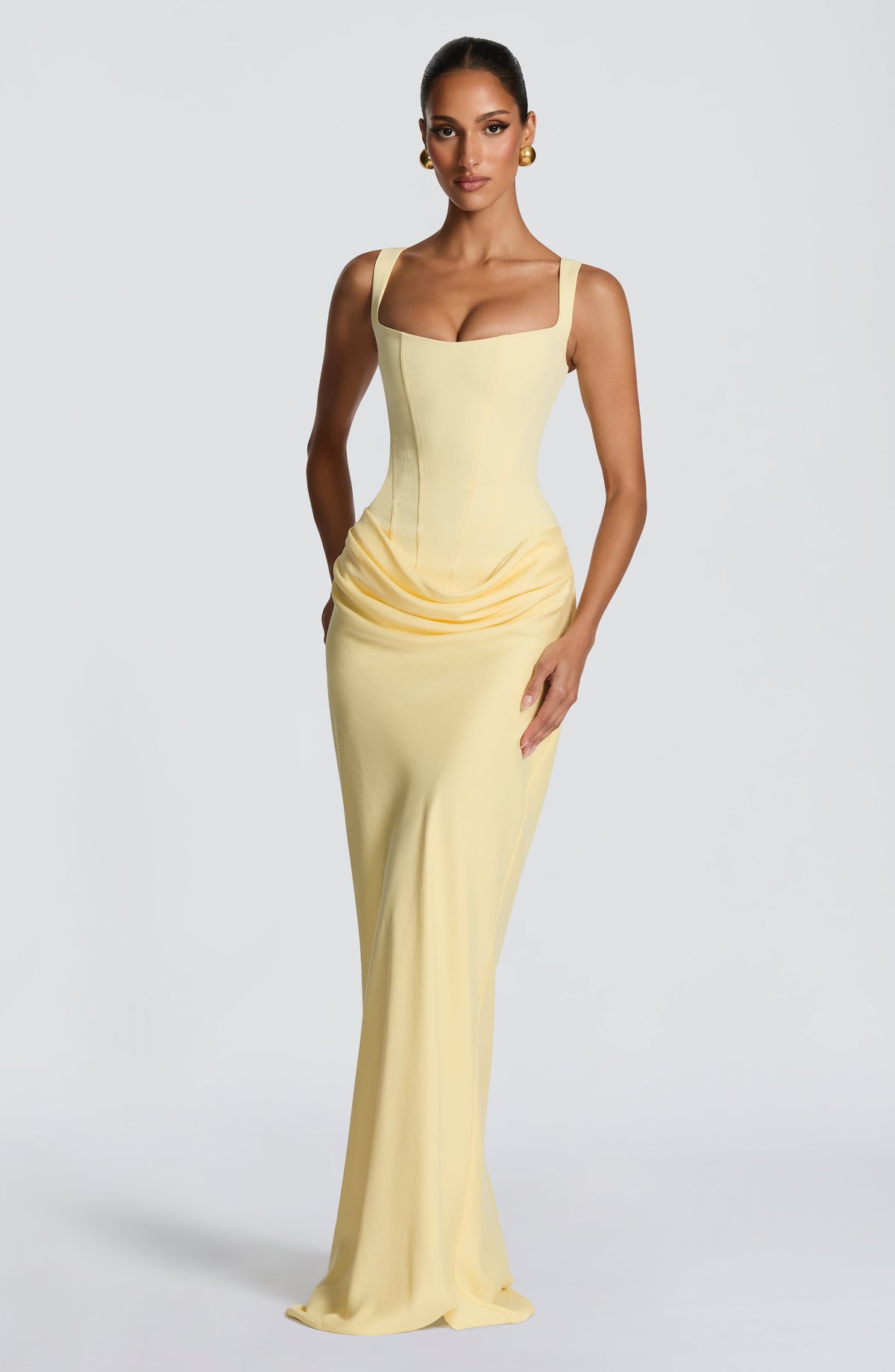 R.F Women's Dress Maxi Cowl Neck Lemon Crepe Formal