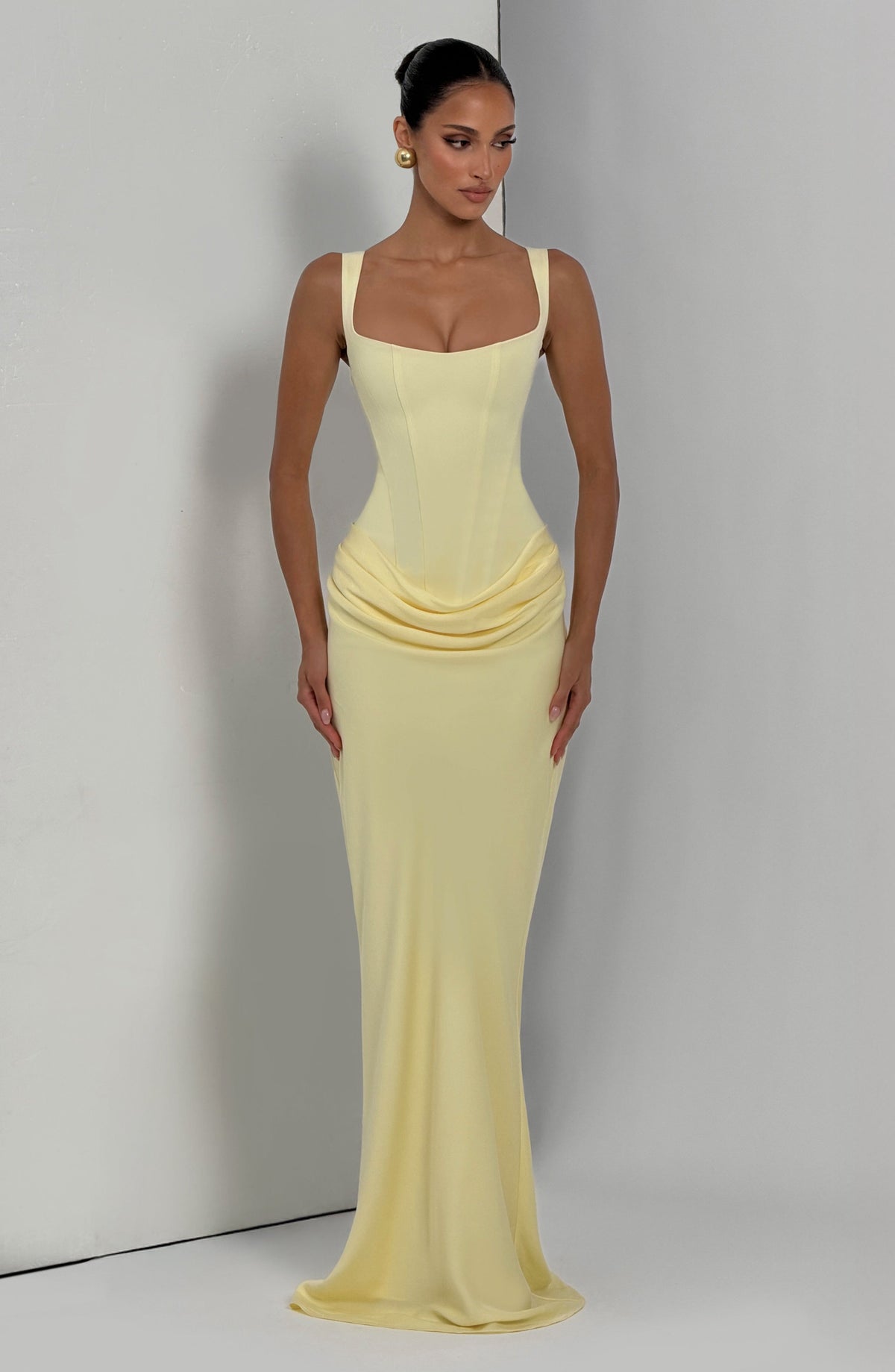 R.F Women's Dress Maxi Cowl Neck Lemon Crepe Formal