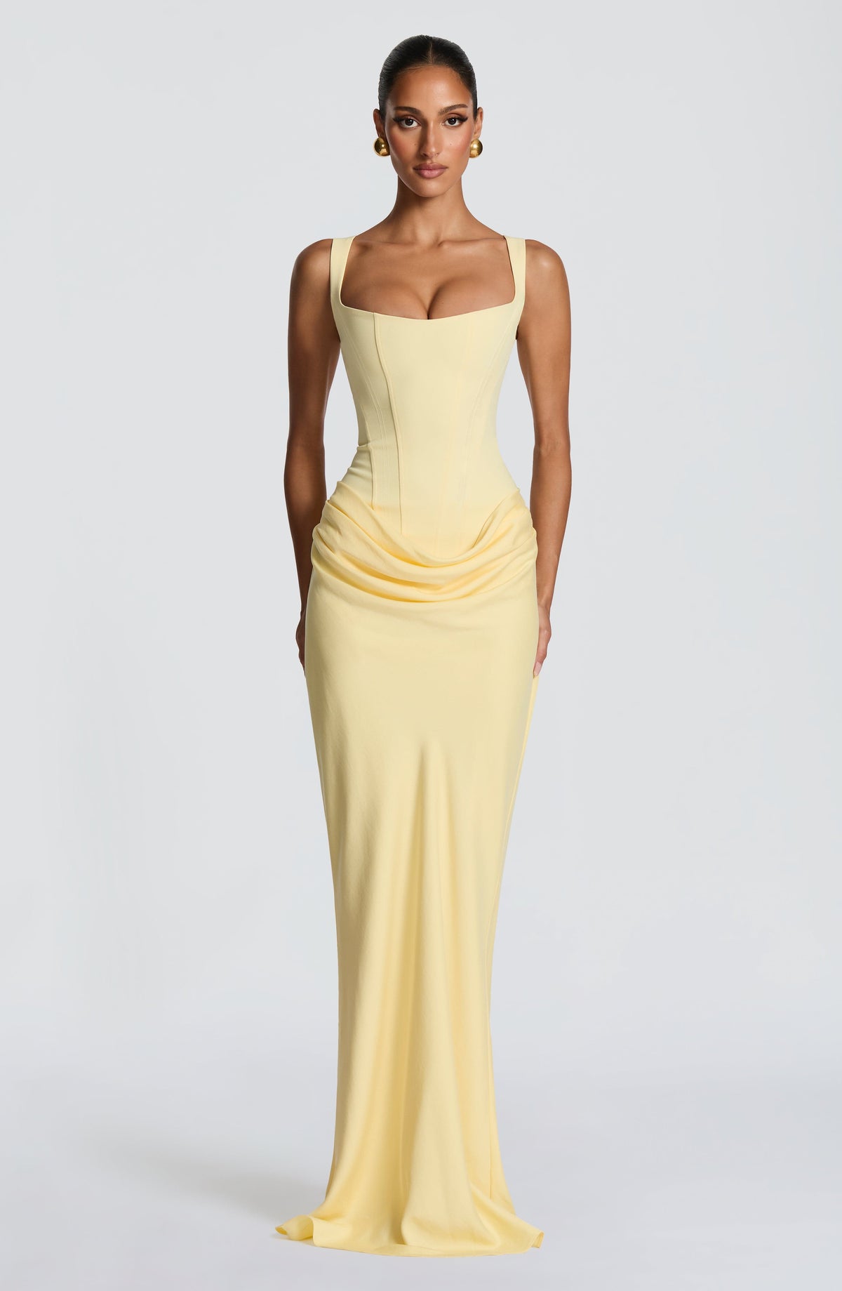 R.F Women's Dress Maxi Cowl Neck Lemon Crepe Formal