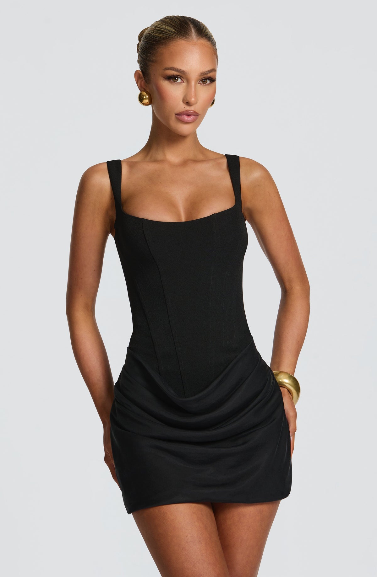 R.F Women's Dress Square Neck Black Satin Party