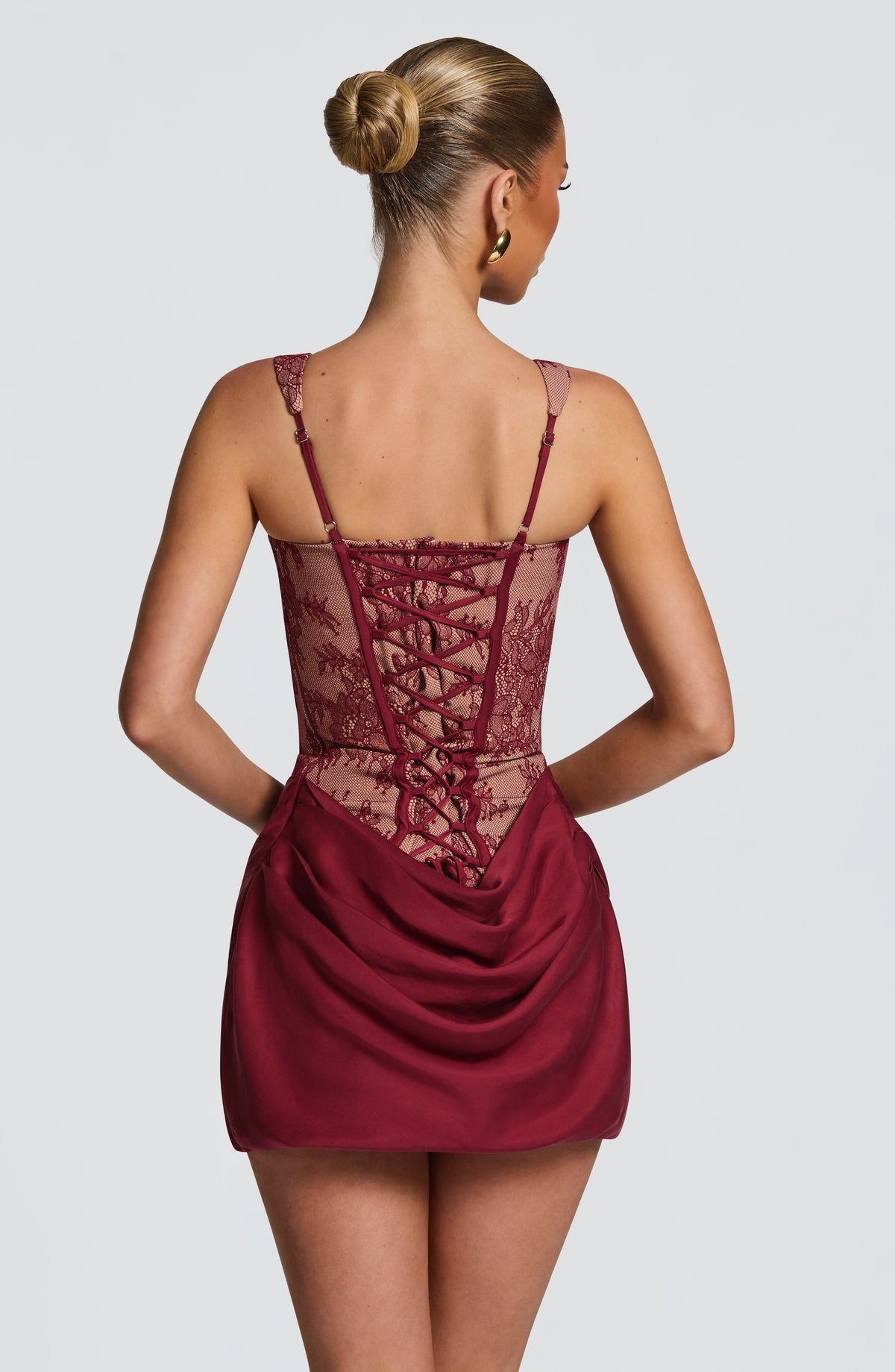 M.T Women's Dress Square Neck Burgundy Lace Boned Party