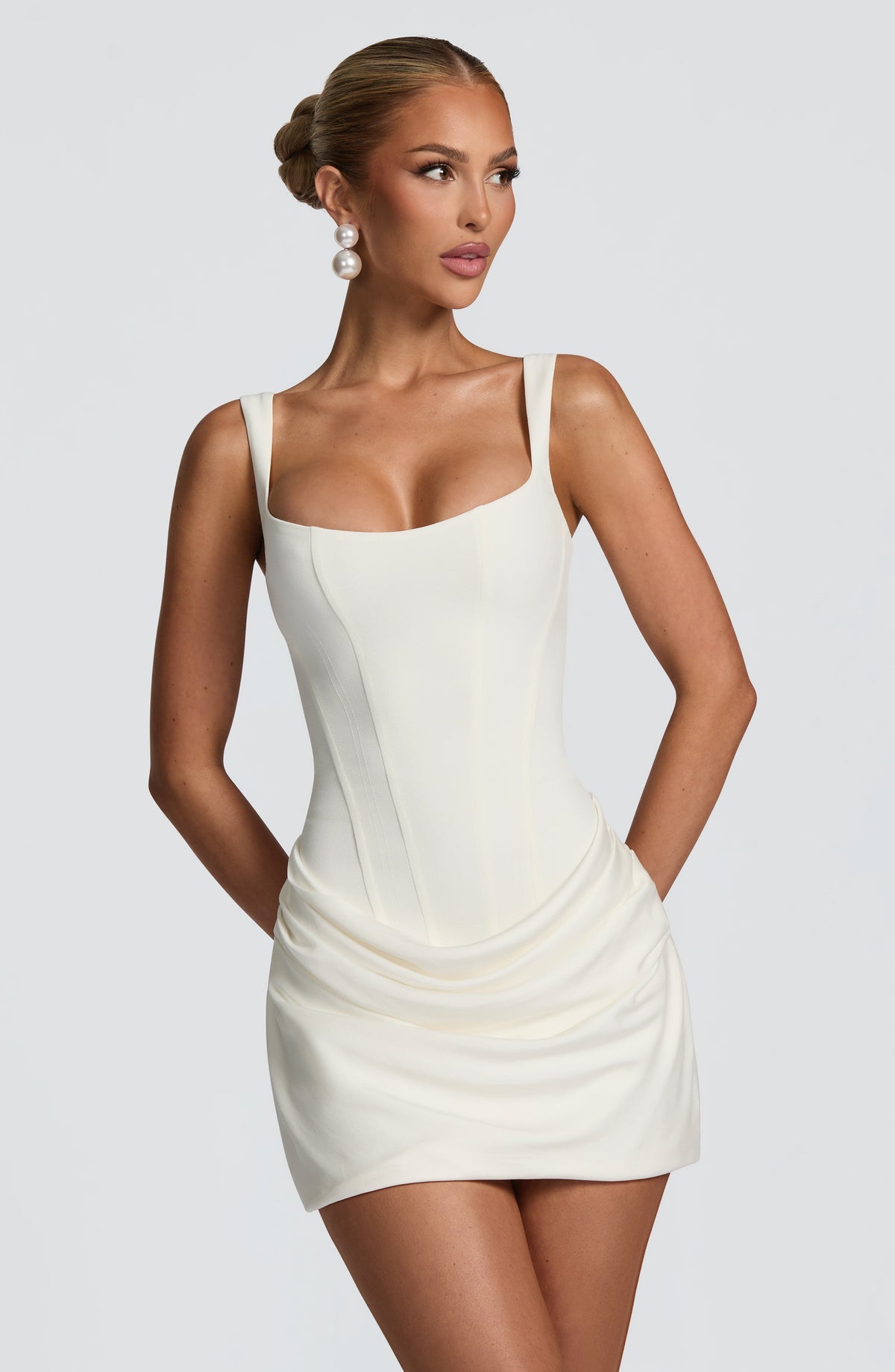 R.F Women's Dress Cornelia Mini Ivory Satin Crepe Bridal Party