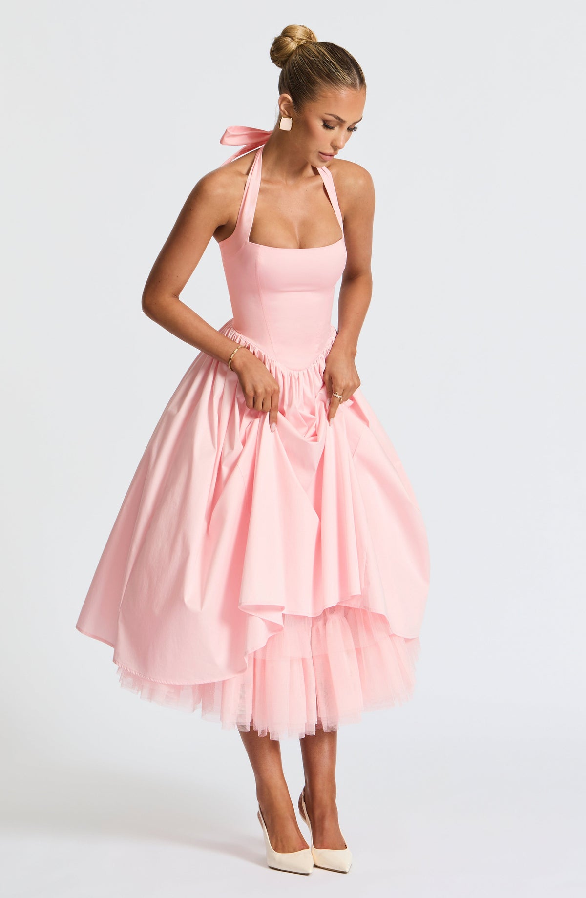 S.M Women's Dress Cressida Midi Blush Cotton Voile Formal