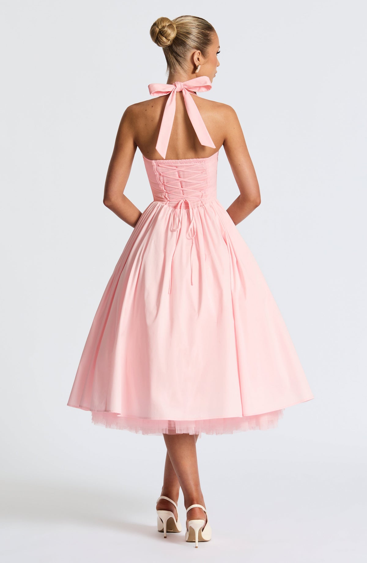 S.M Women's Dress Cressida Midi Blush Cotton Voile Formal