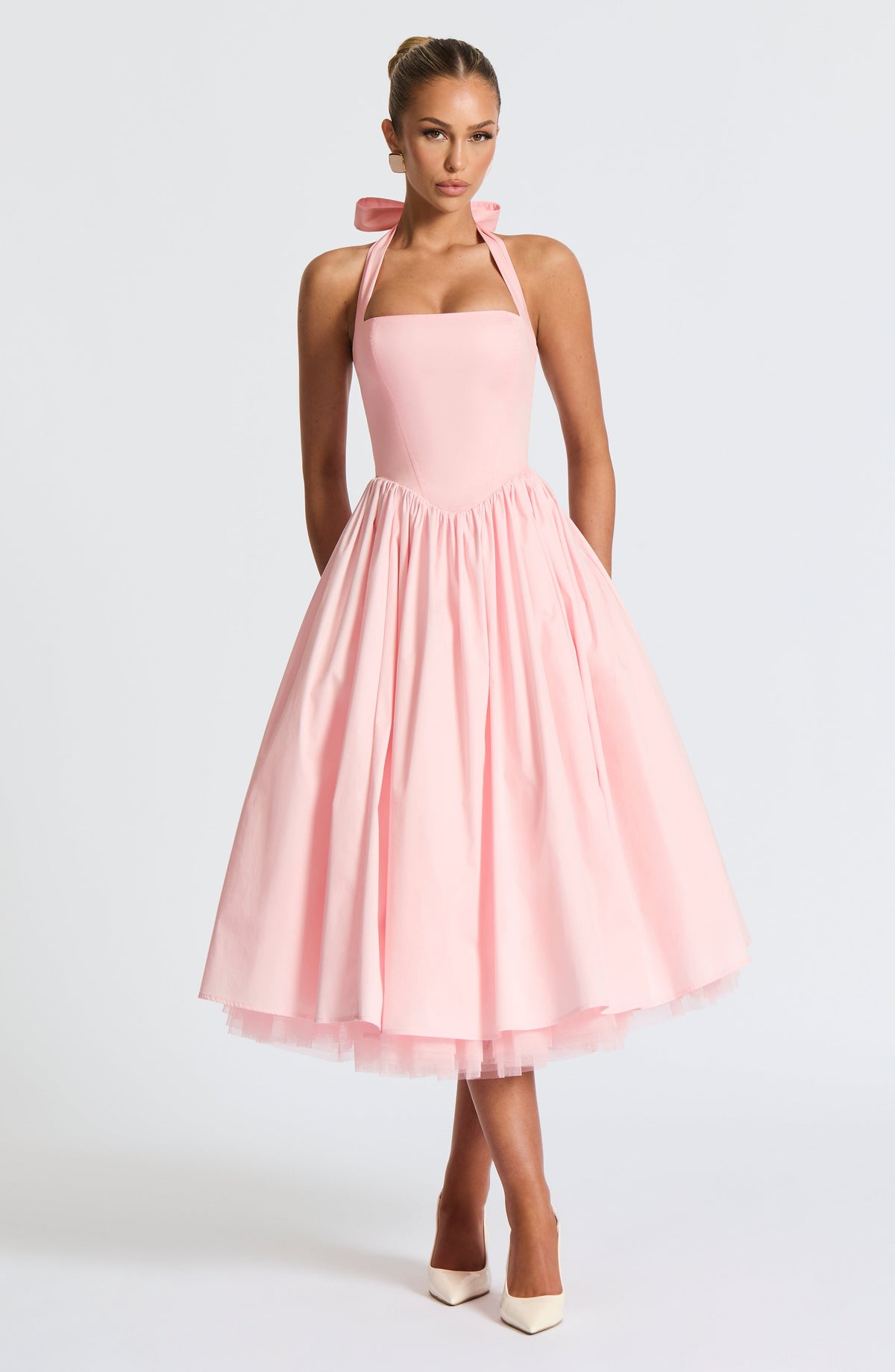 S.M Women's Dress Cressida Midi Blush Cotton Voile Formal