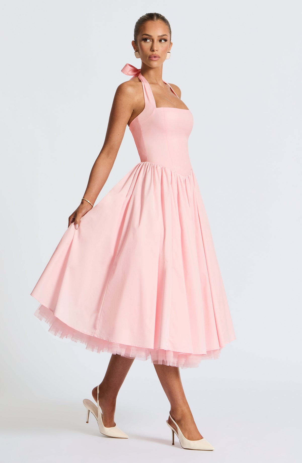S.M Women's Dress Cressida Midi Blush Cotton Voile Formal