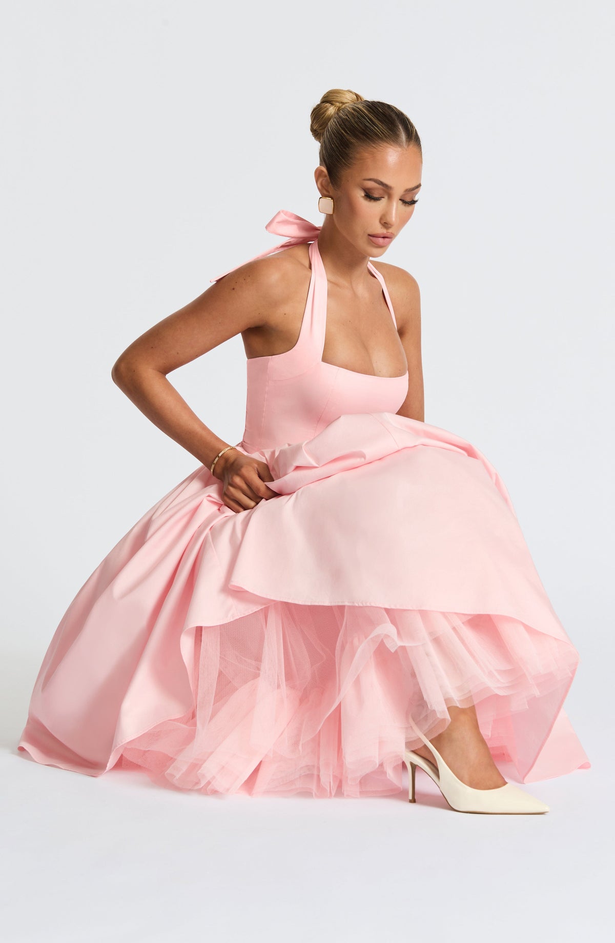 S.M Women's Dress Cressida Midi Blush Cotton Voile Formal
