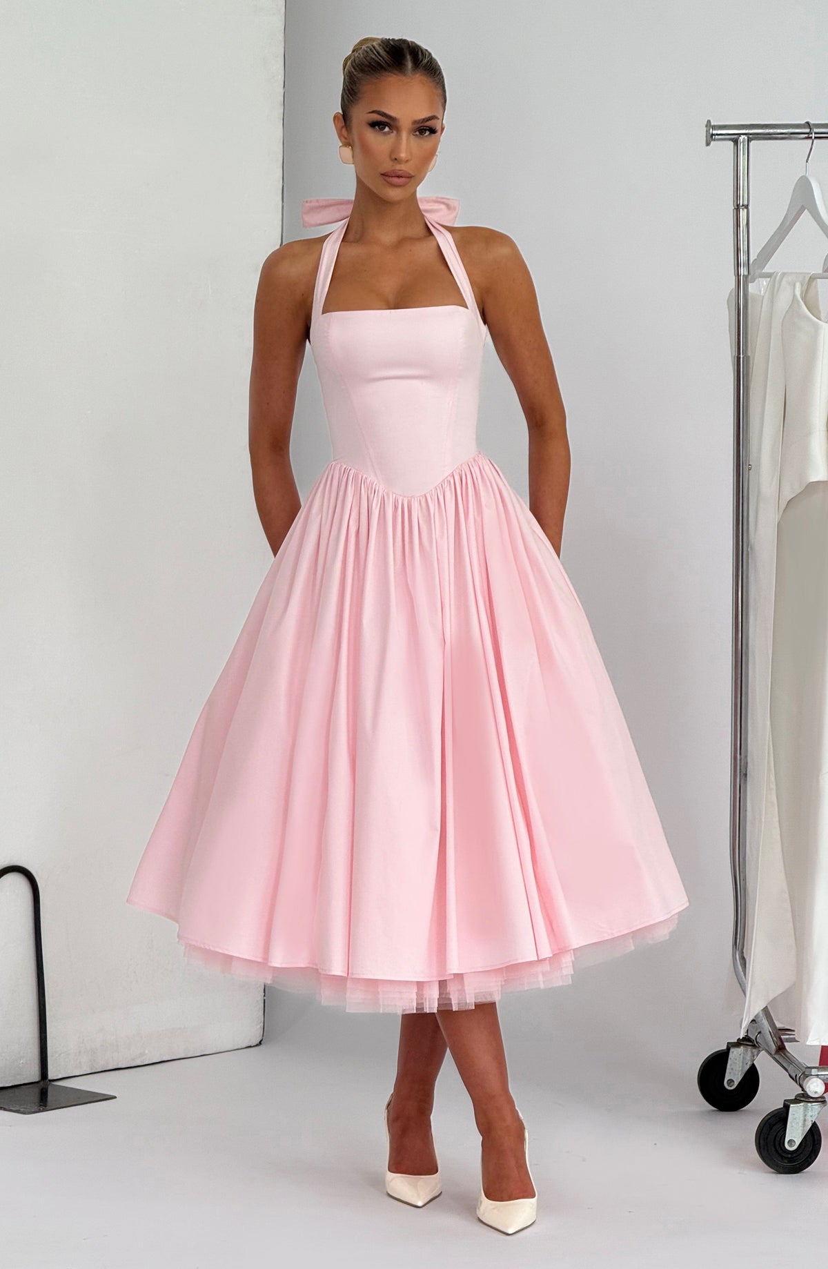 S.M Women's Dress Cressida Midi Blush Cotton Voile Formal