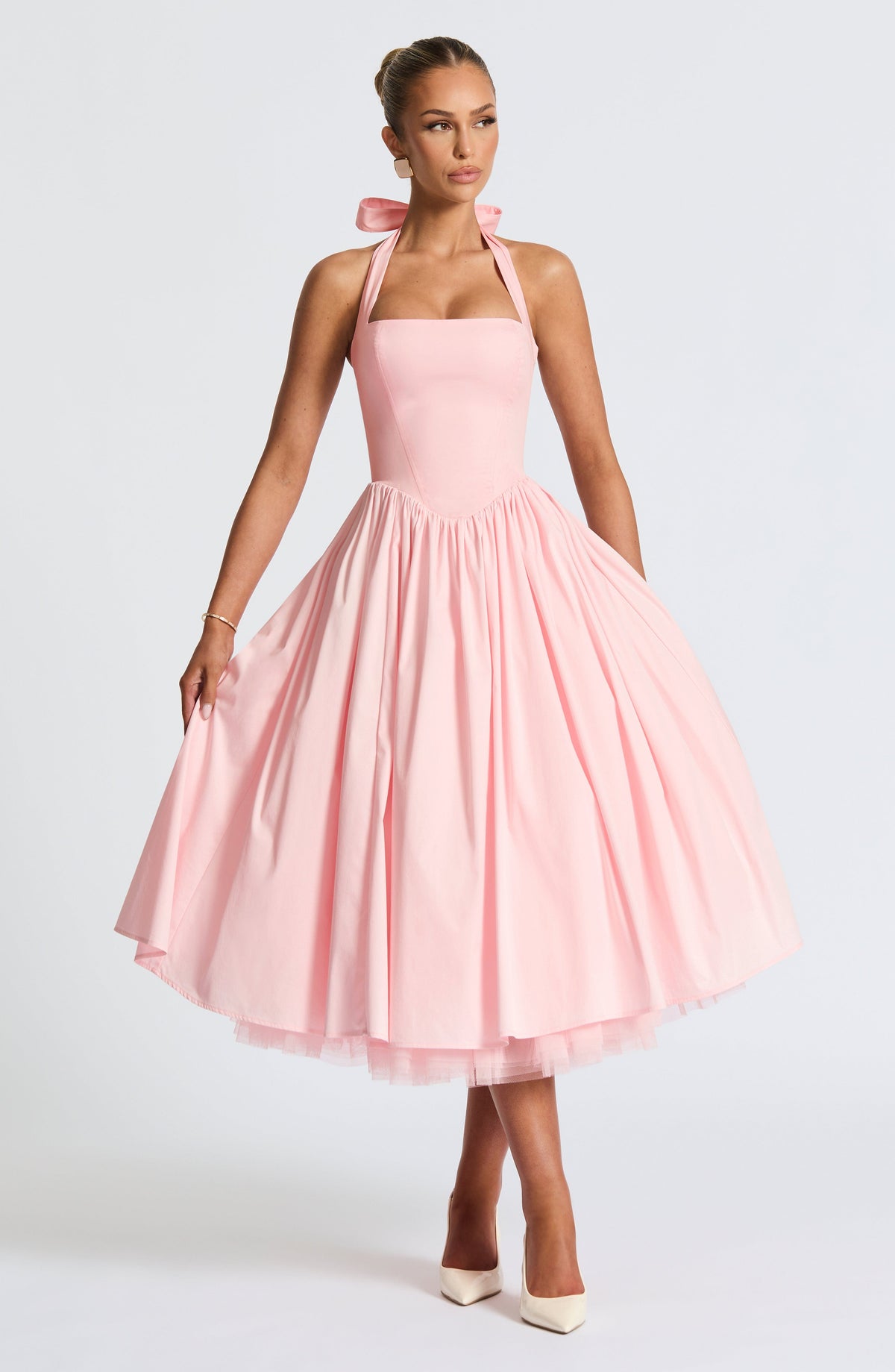 S.M Women's Dress Cressida Midi Blush Cotton Voile Formal