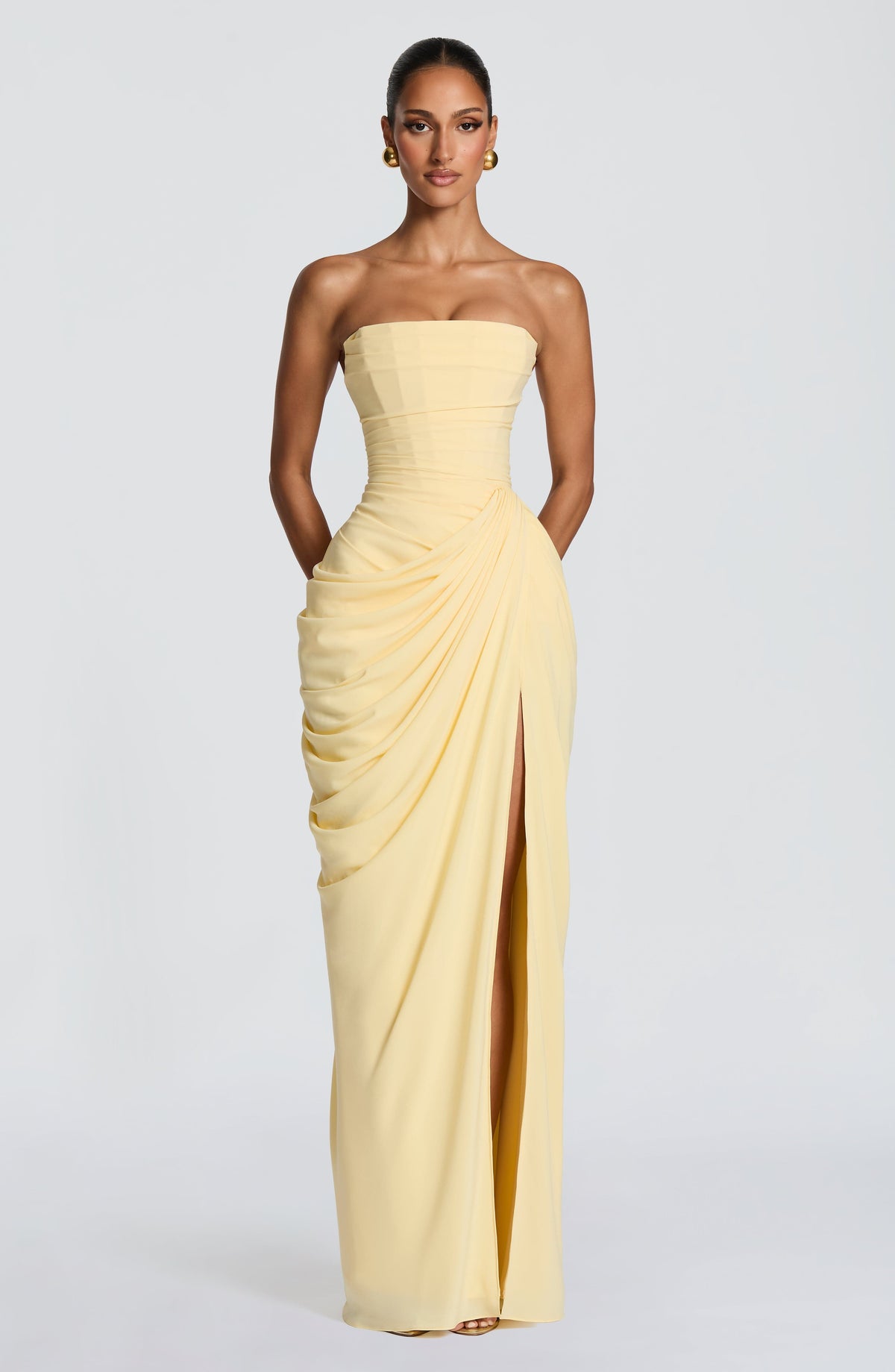 T.X Women's Dress Maxi Corset Lemon Chiffon Evening